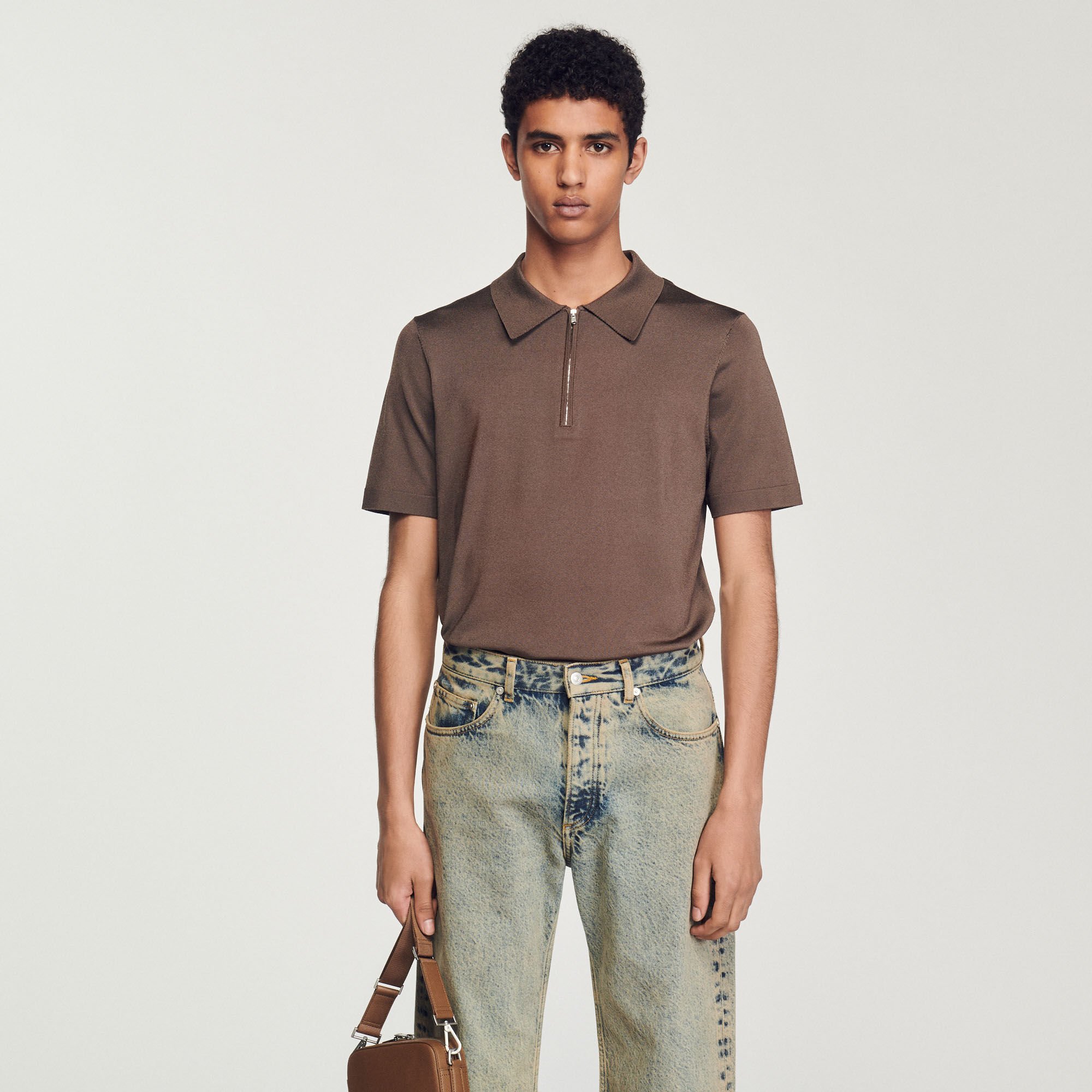 Knitted polo shirt with zip collar