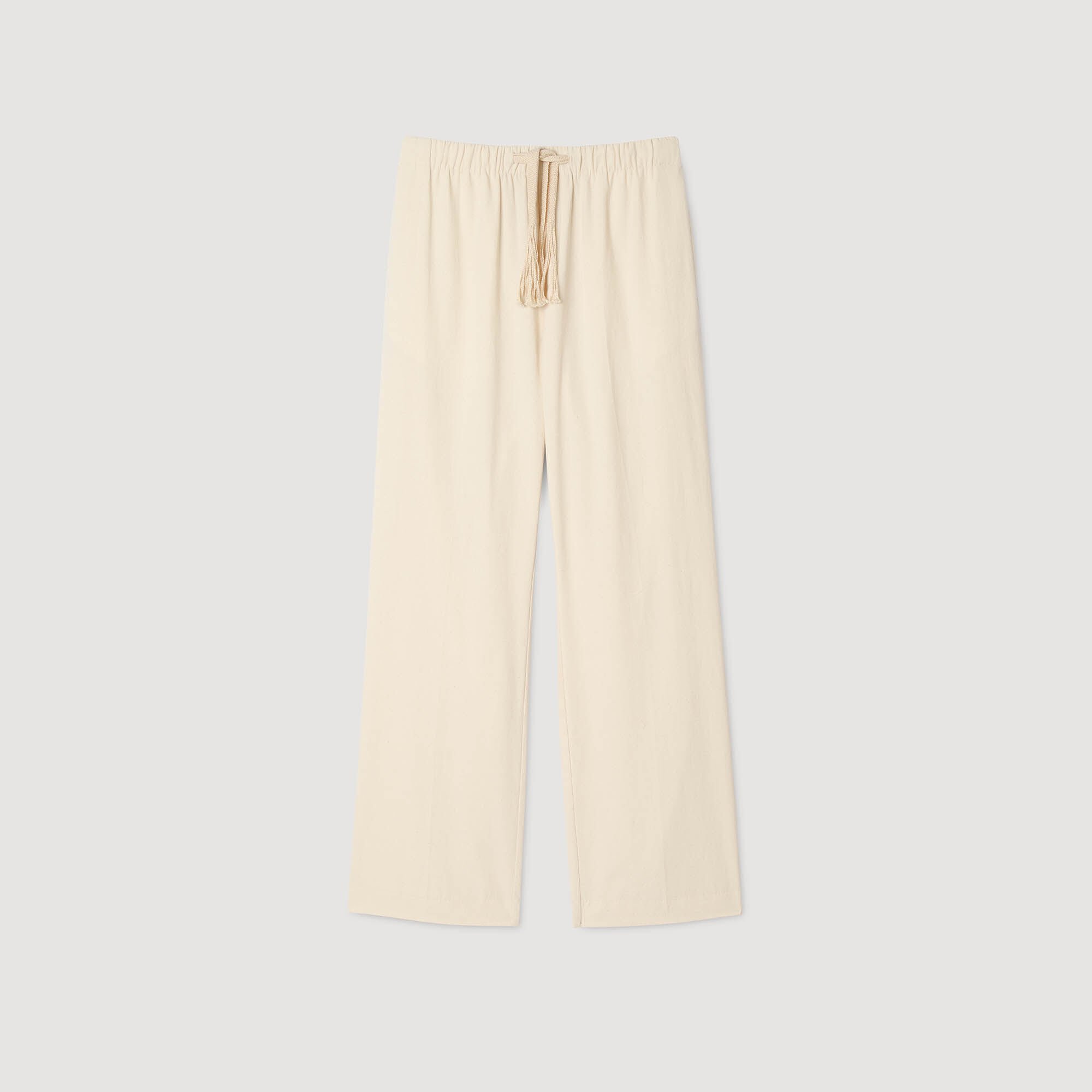 Wide-leg elasticated cotton trousers
