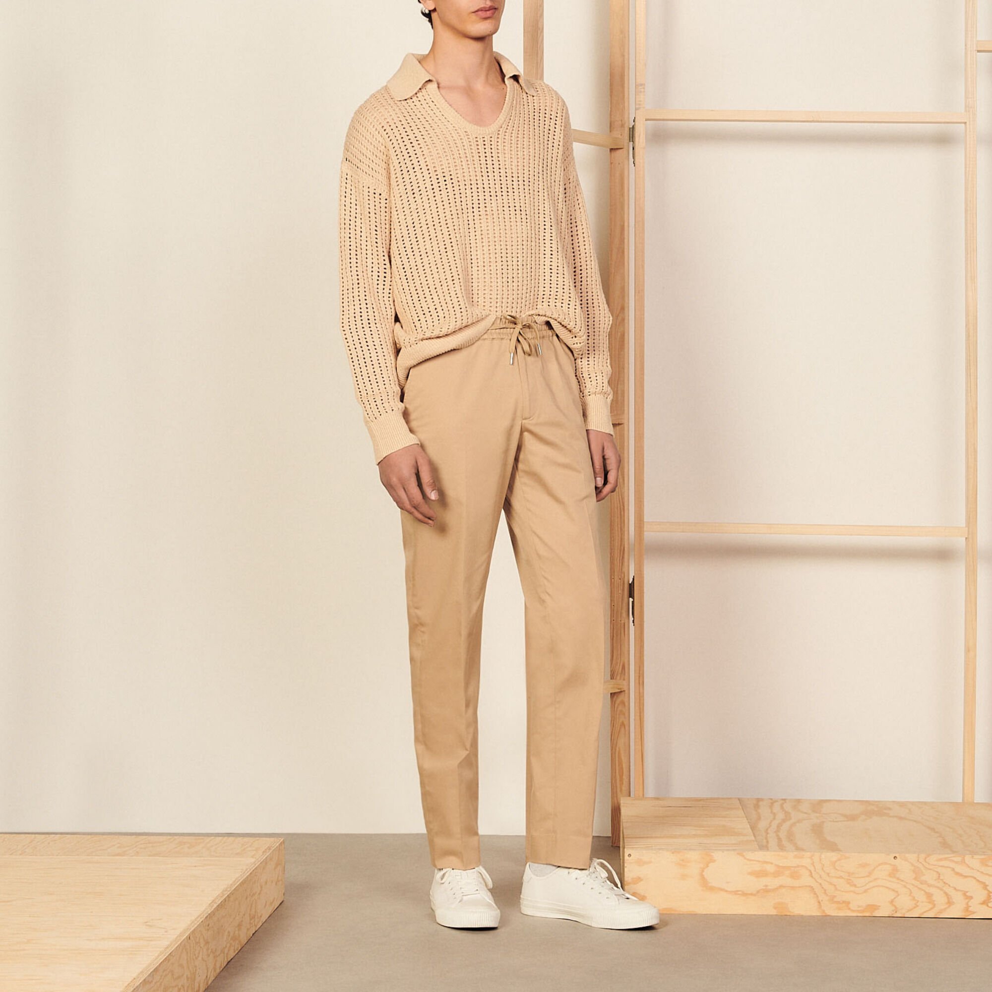 Cotton carrot-fit trousers