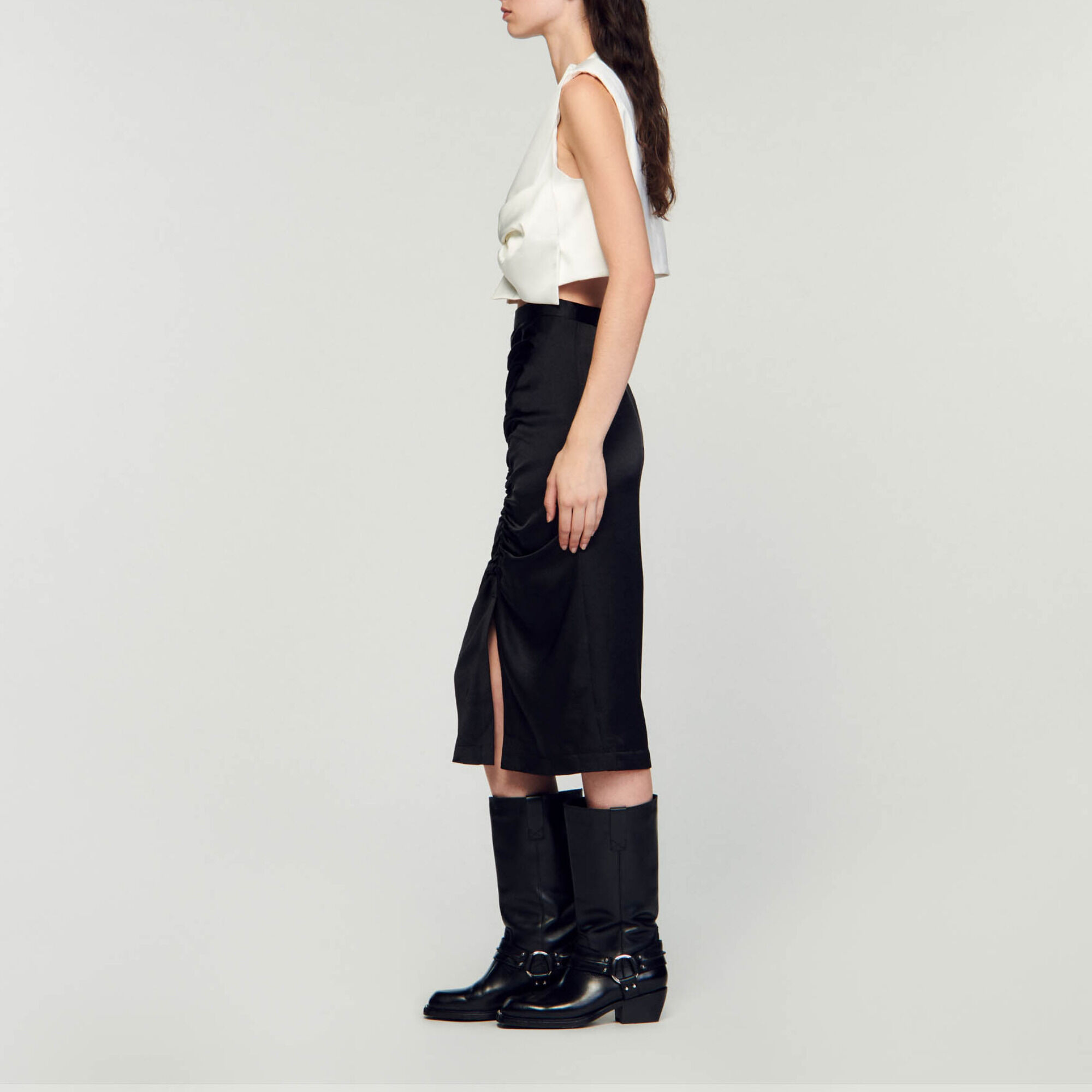 Satin-effect midi skirt