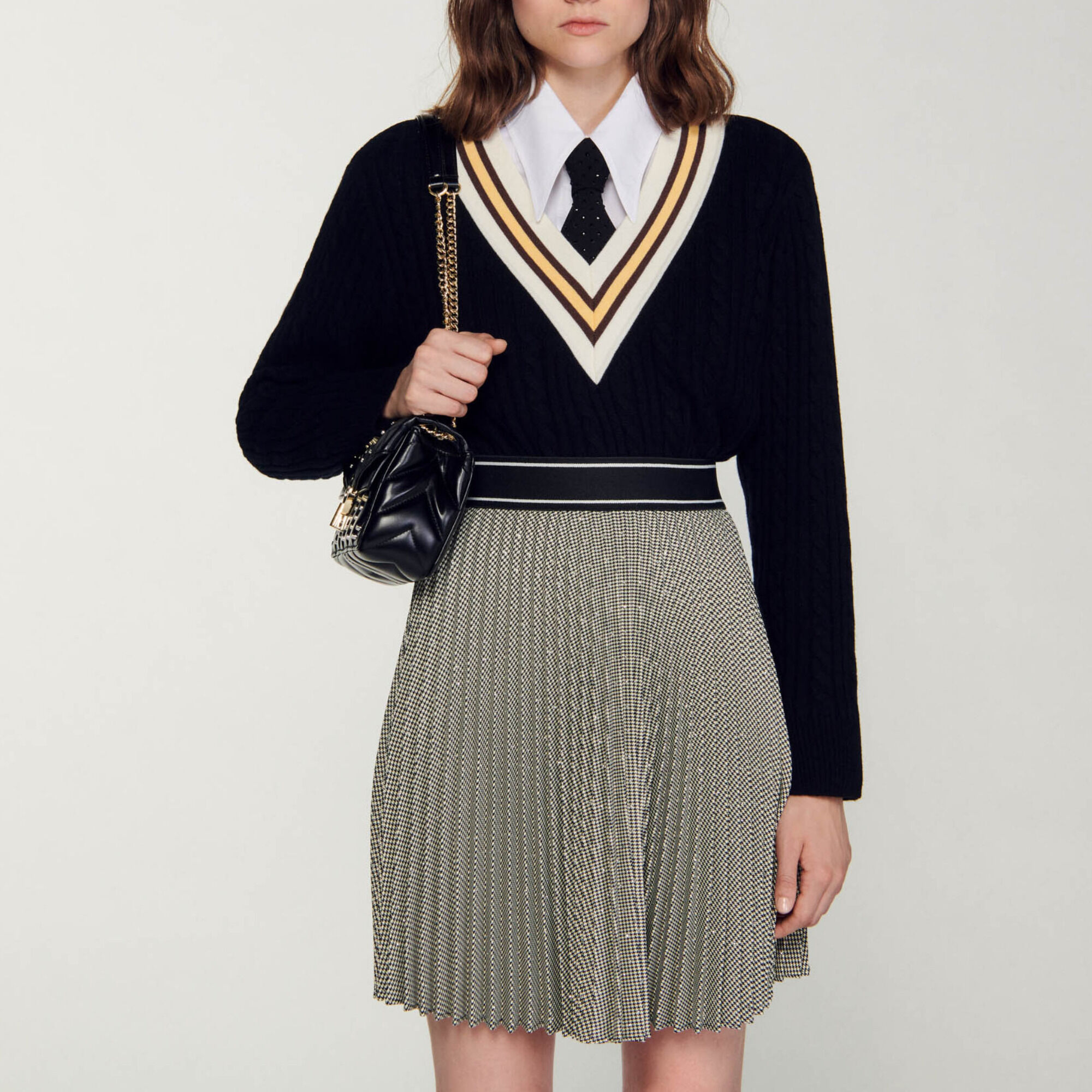 Short pleated skirt with rhinestones