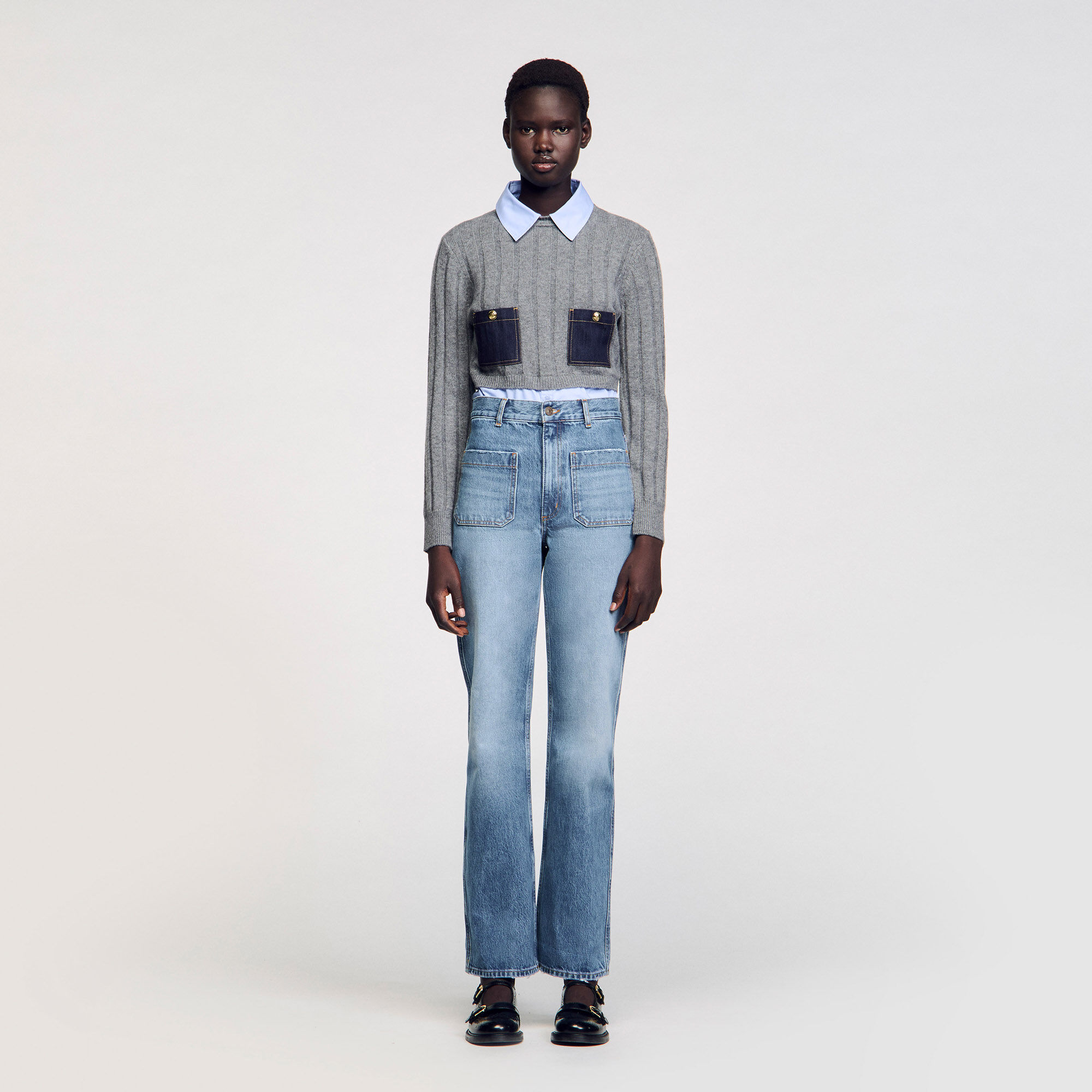 Flared faded jeans