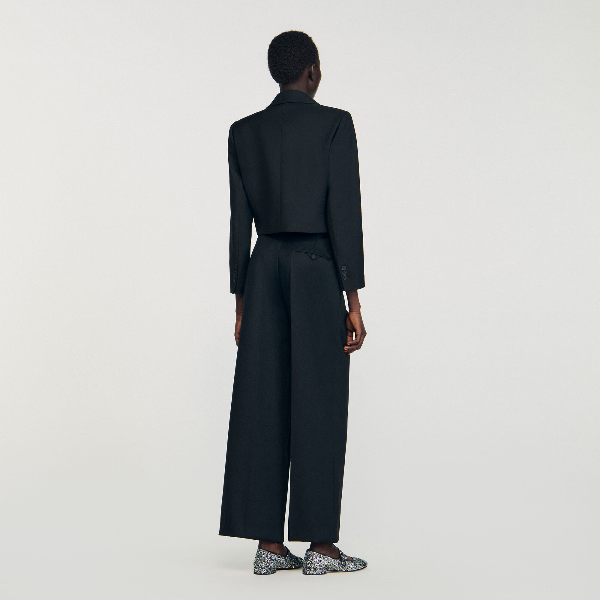 Wide-leg elastic waist trousers