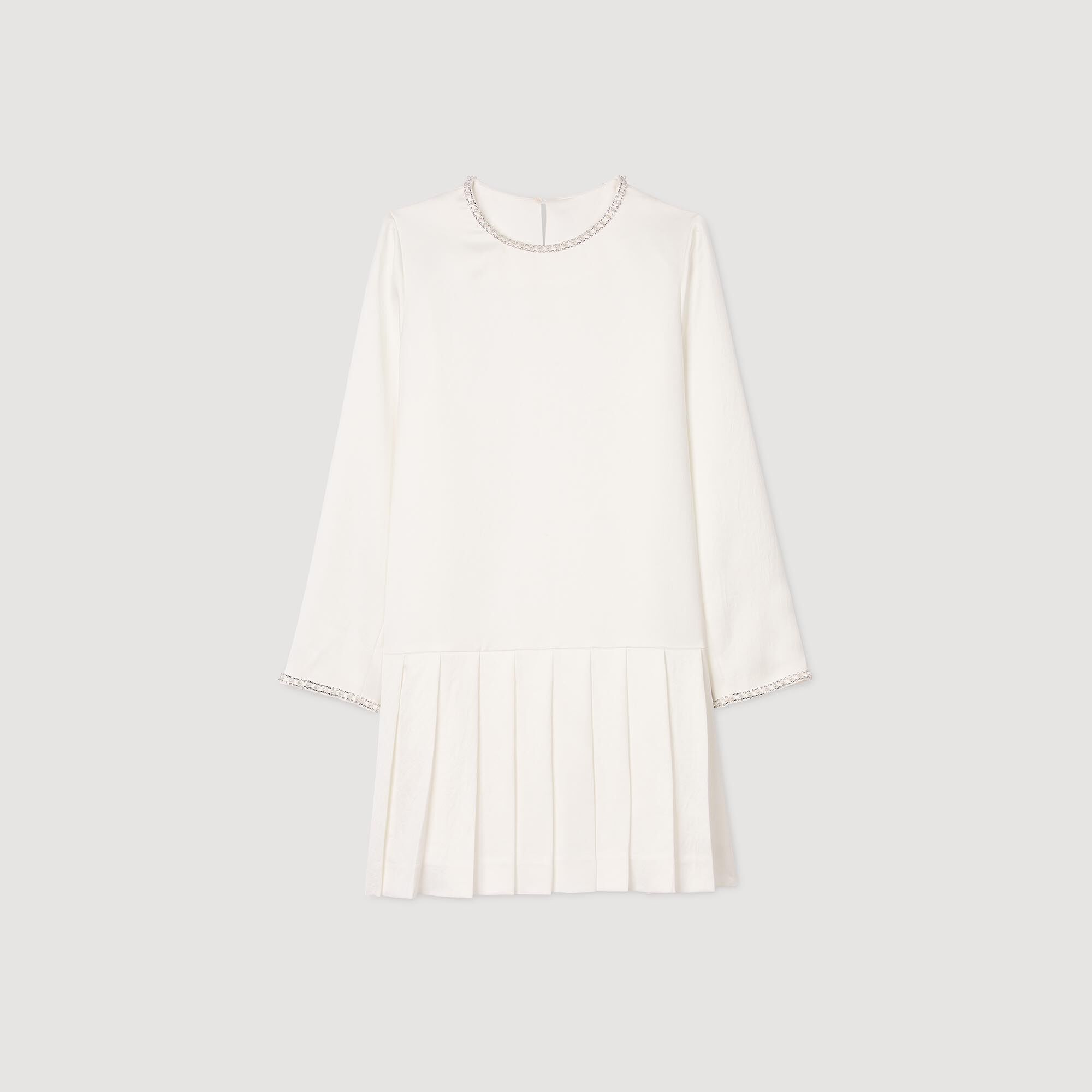 Short satin-effect beaded dress