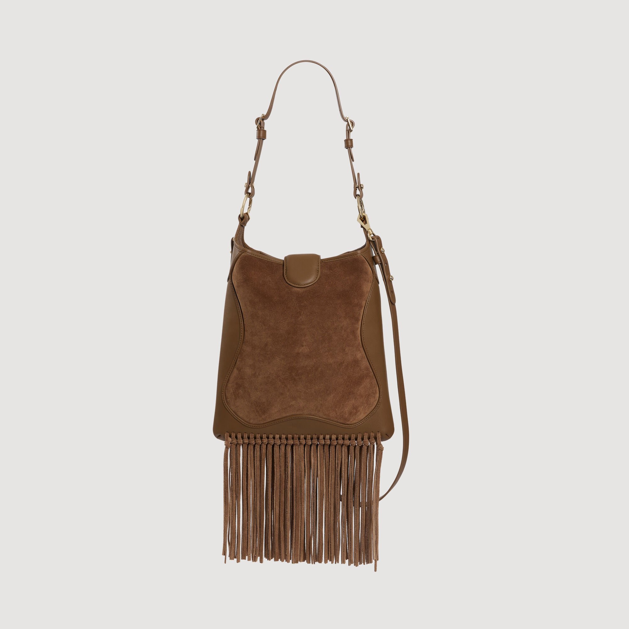 Leather and suede fringe bag