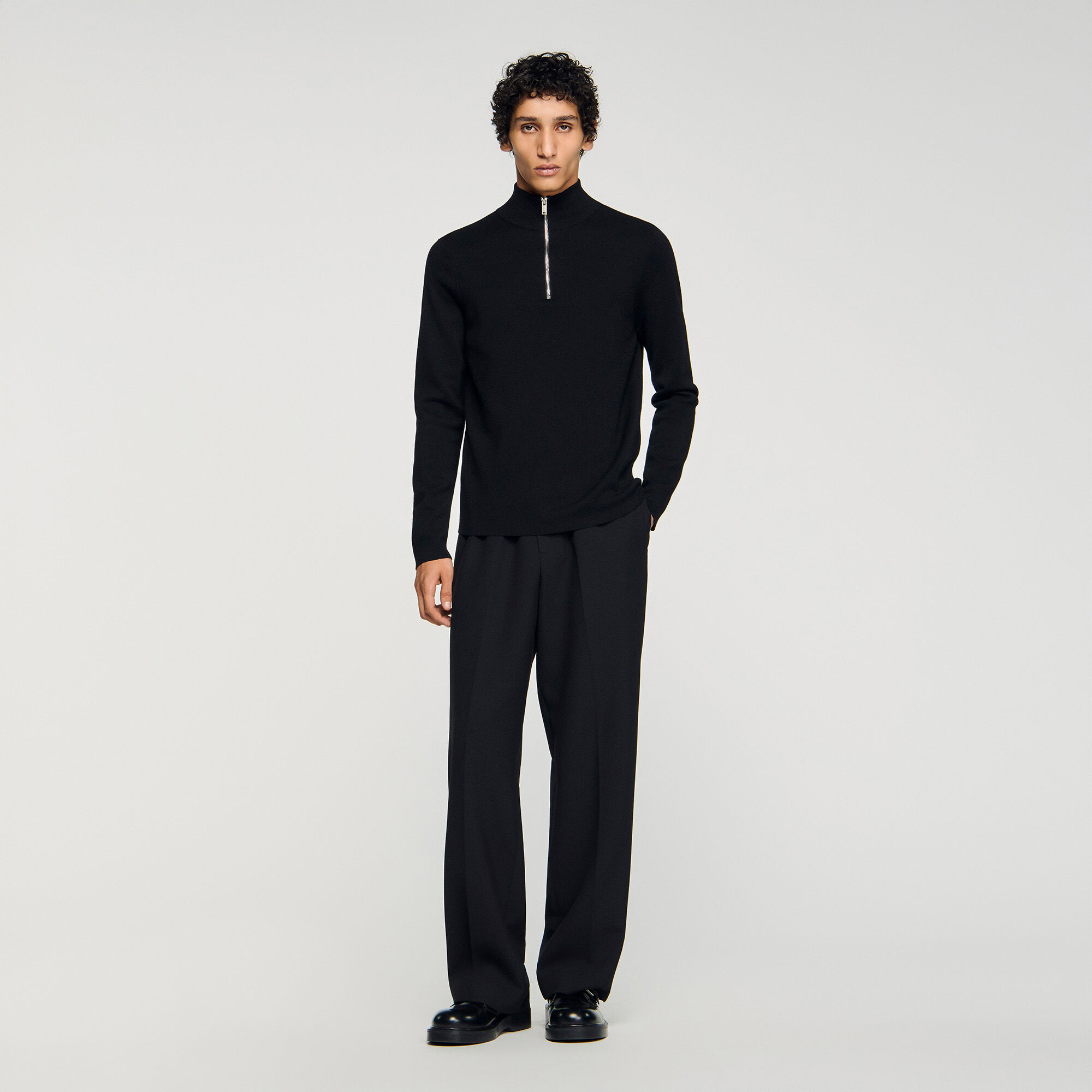 Wool jumper with zip collar