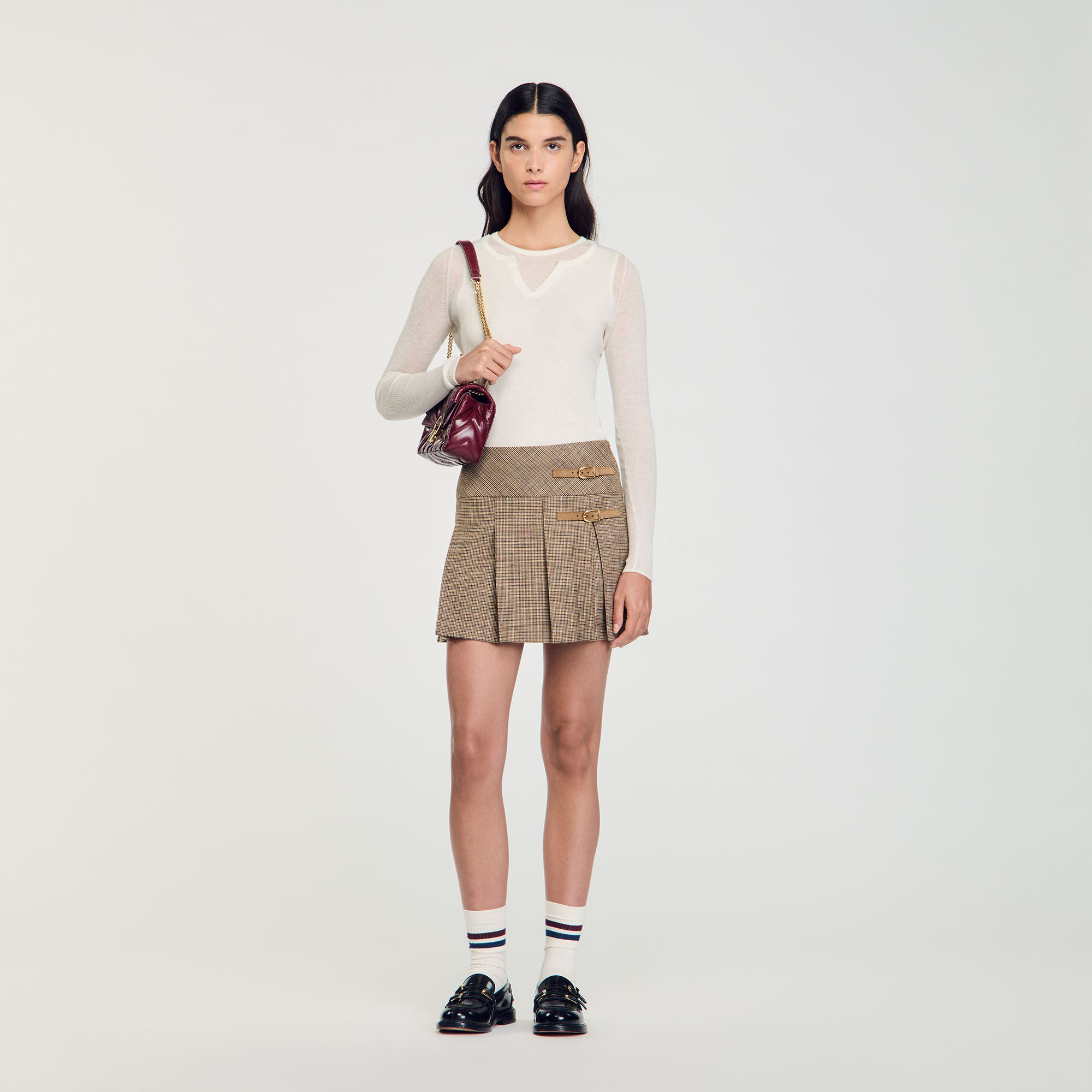 Sandro plaid pleated midi skirt outlet