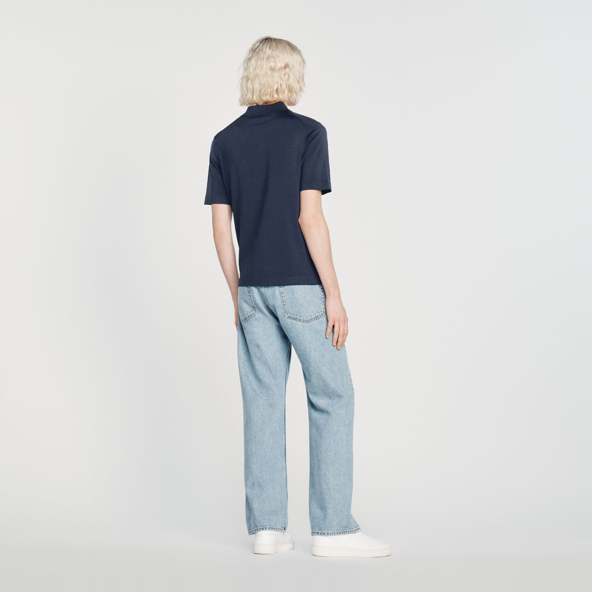 Knitted polo shirt with zip collar