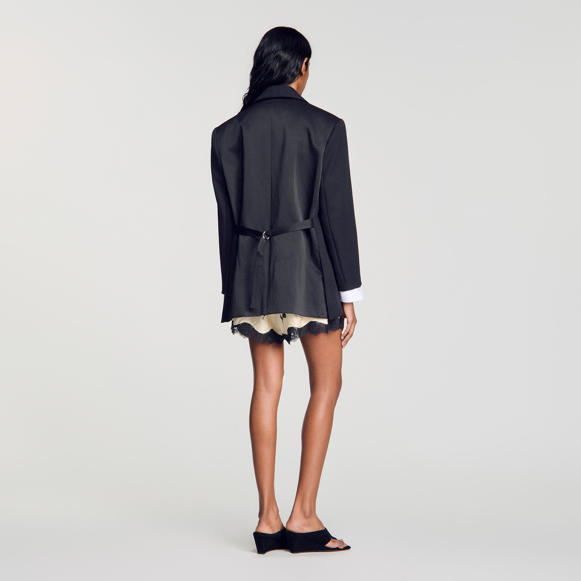 Mixed-material satin jacket