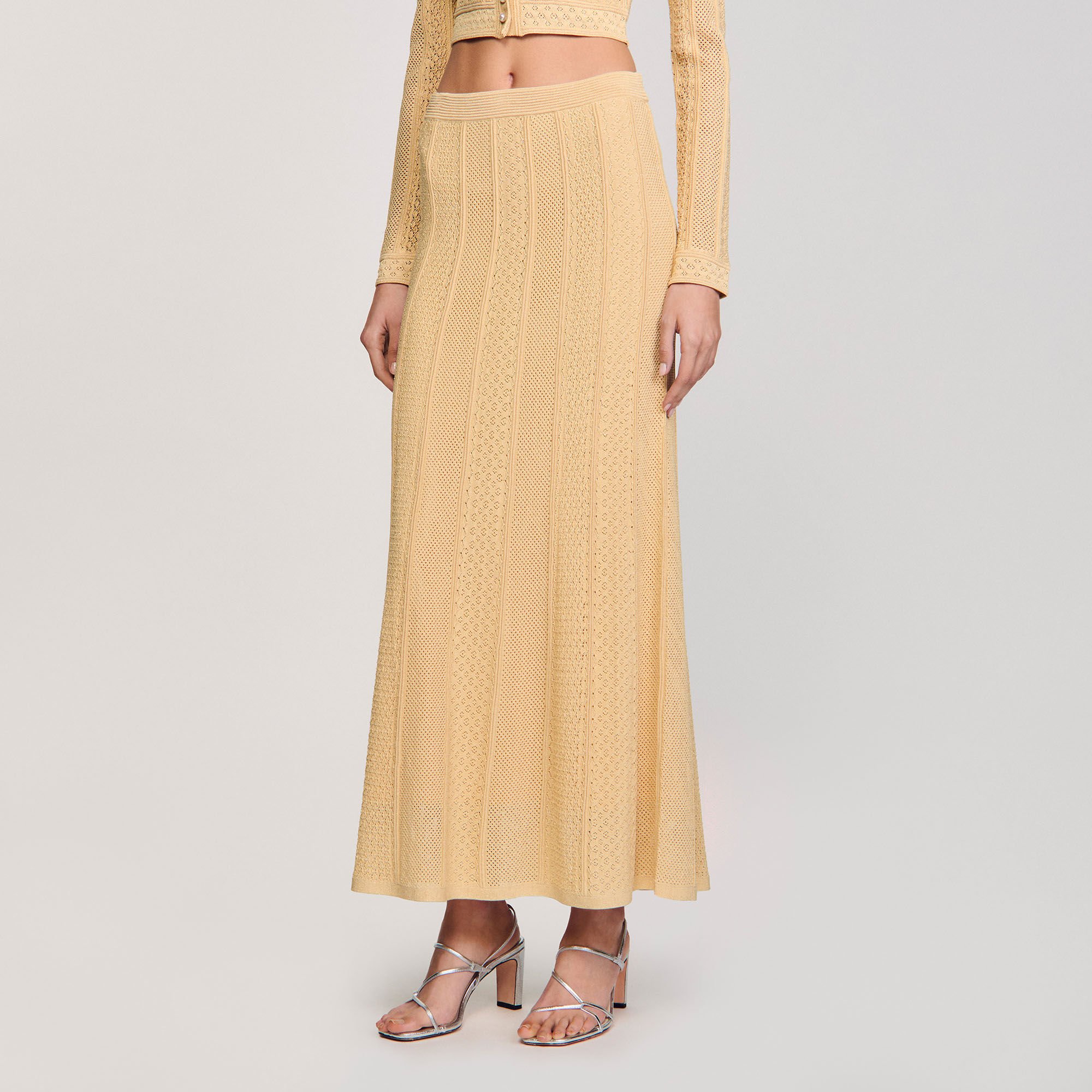 Pointelle knit maxi skirt