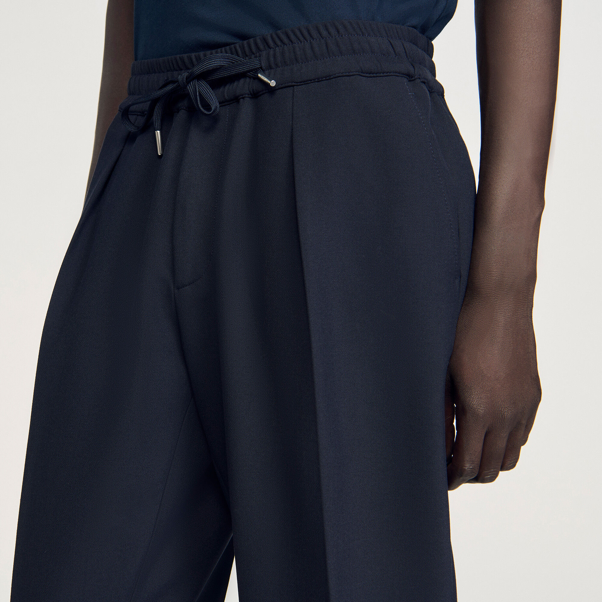 Elasticated straight-leg trousers
