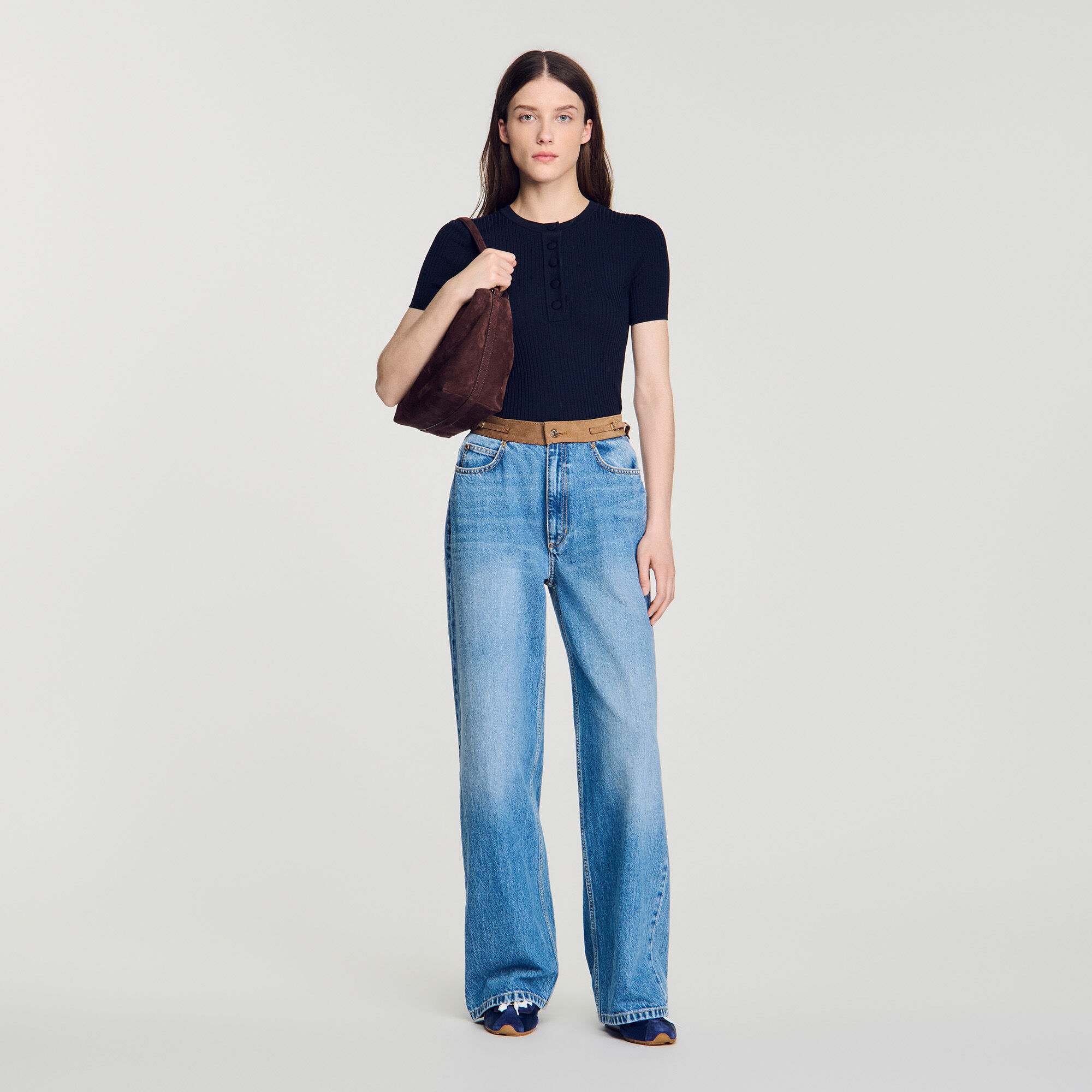 Ribbed short-sleeved jumper