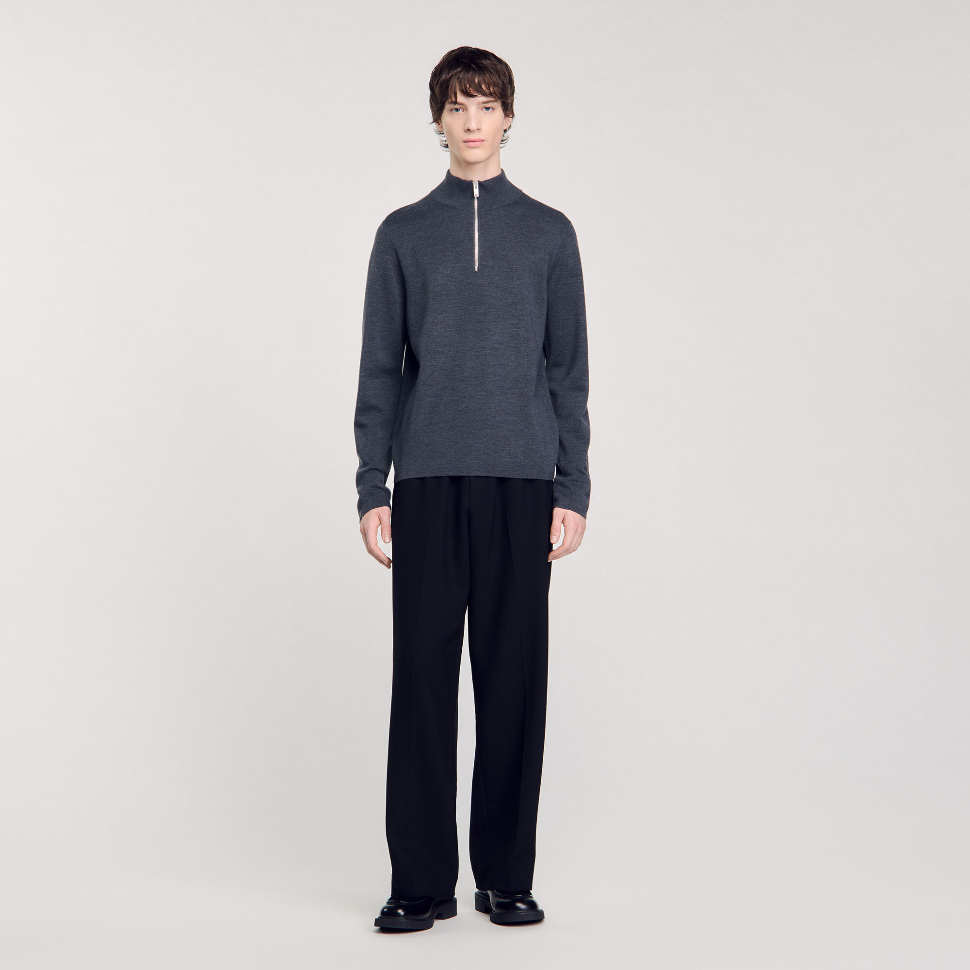 Wool jumper with zip collar