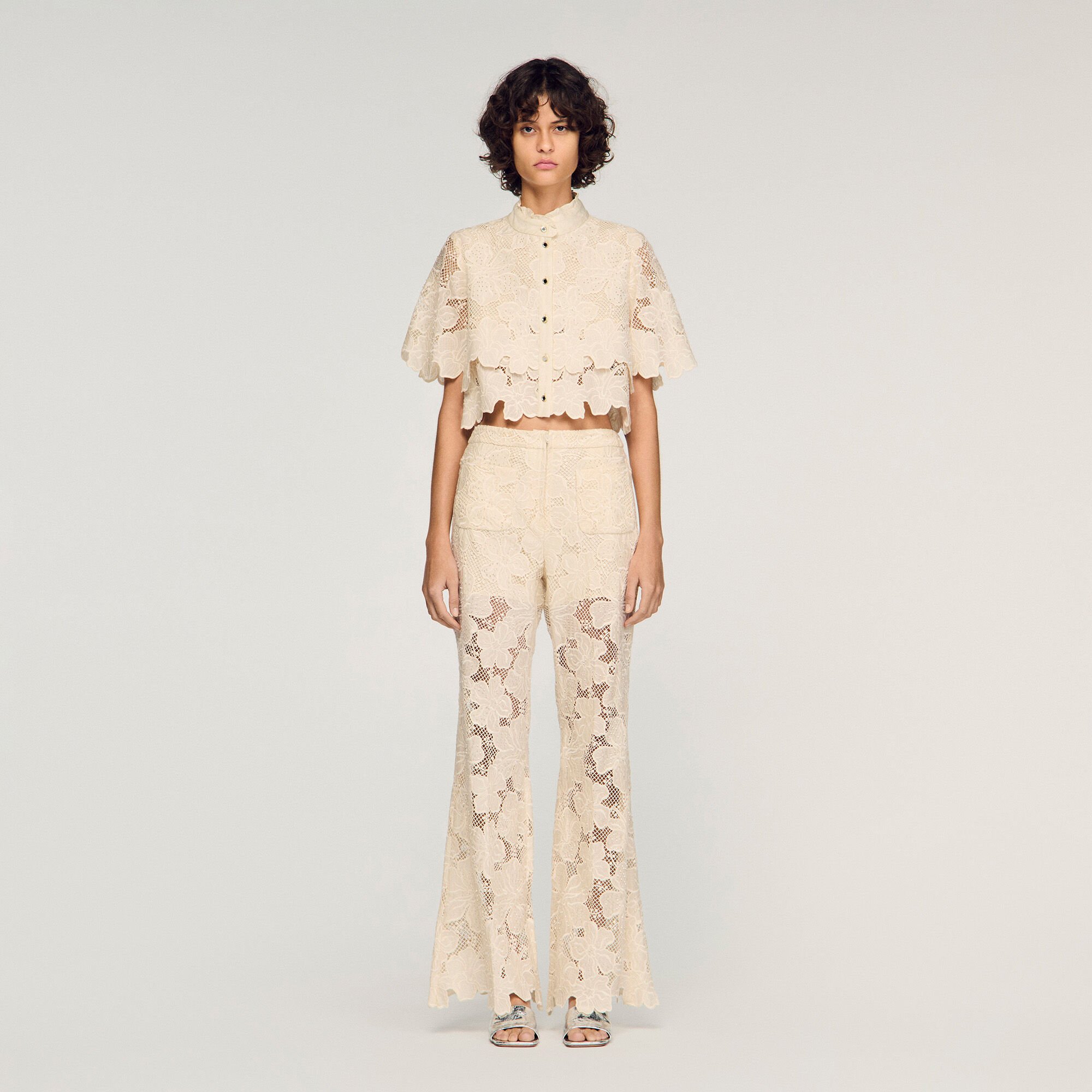 Guipure lace trousers