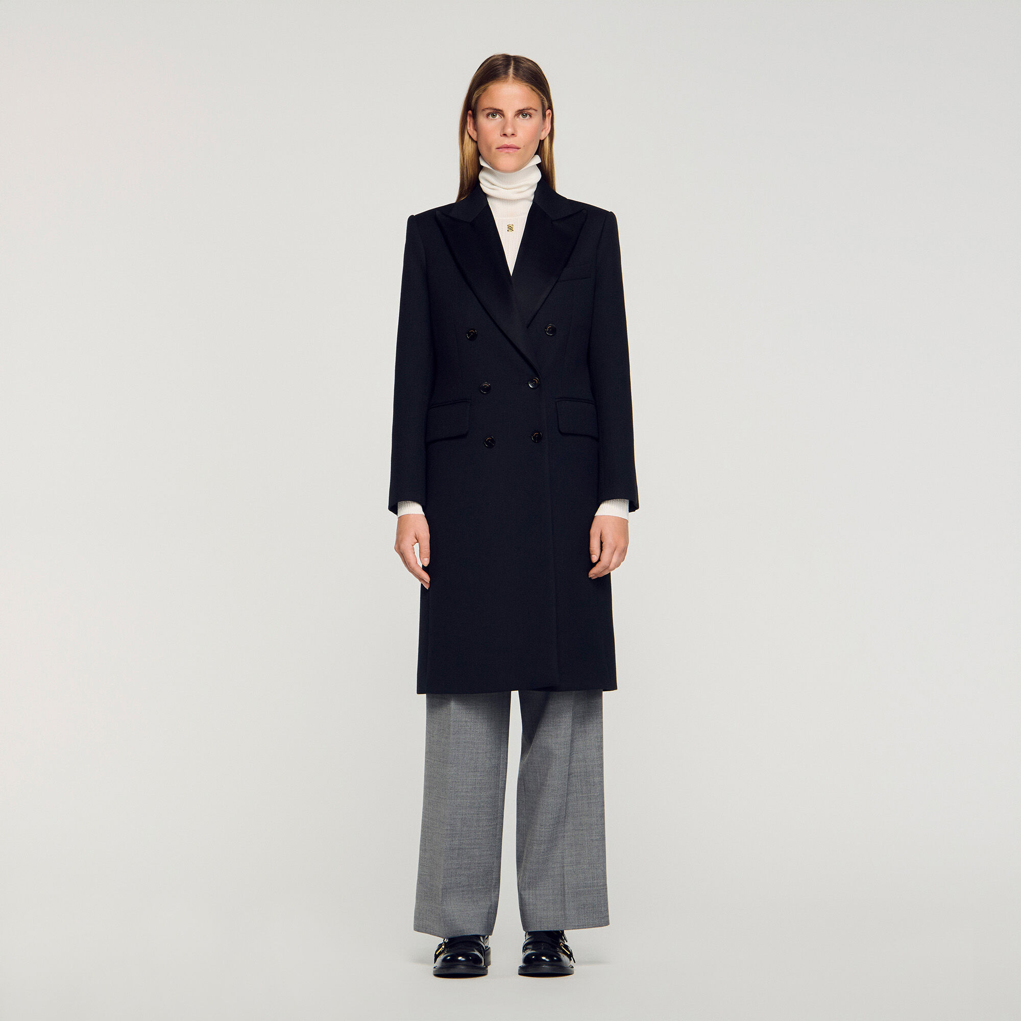 Long coat with satin lapels