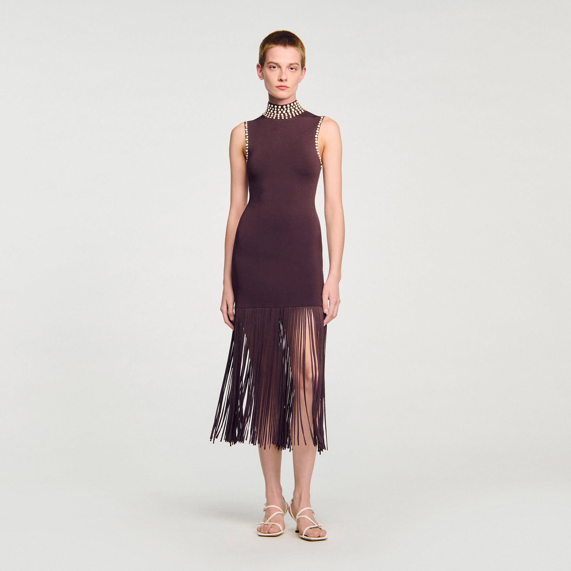 Fringed knit maxi dress