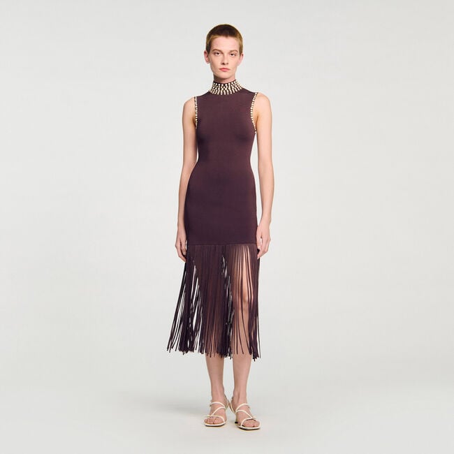 Fringed knit maxi dress