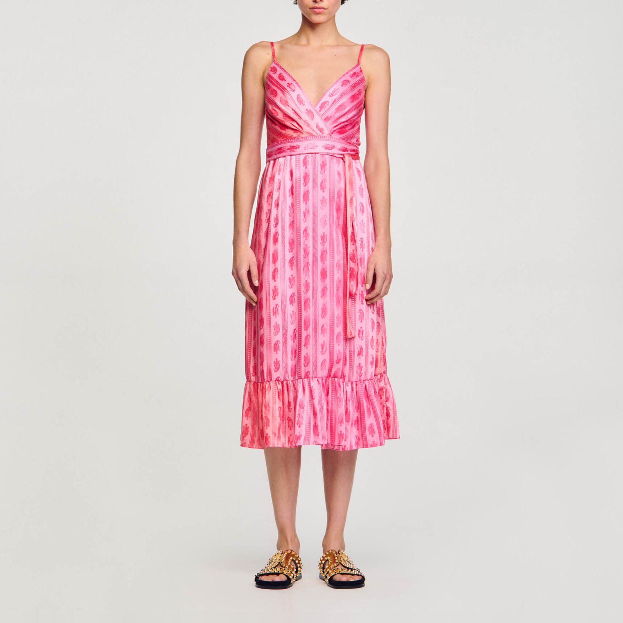 Midi dress with tie belt