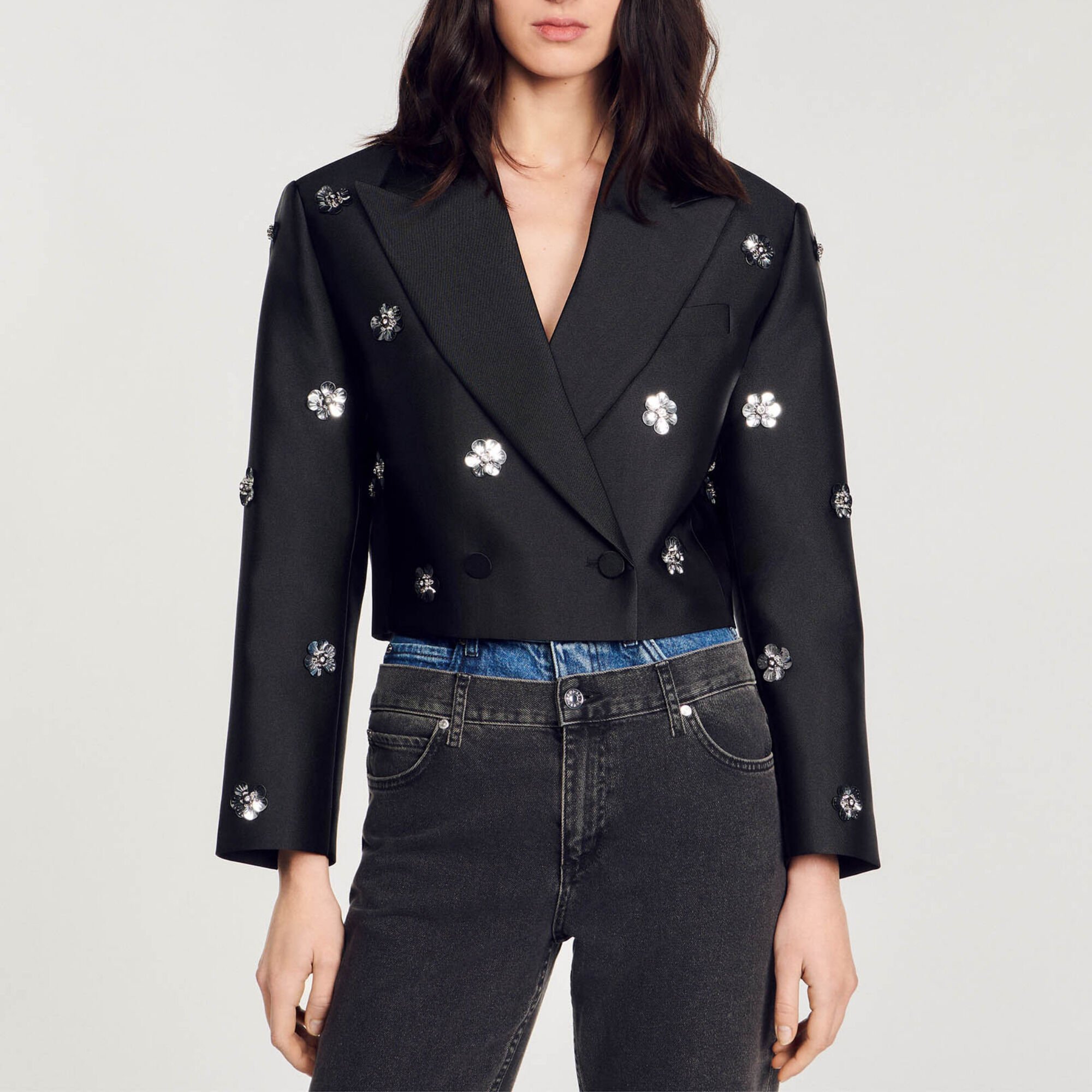 Short satin-look floral jacket