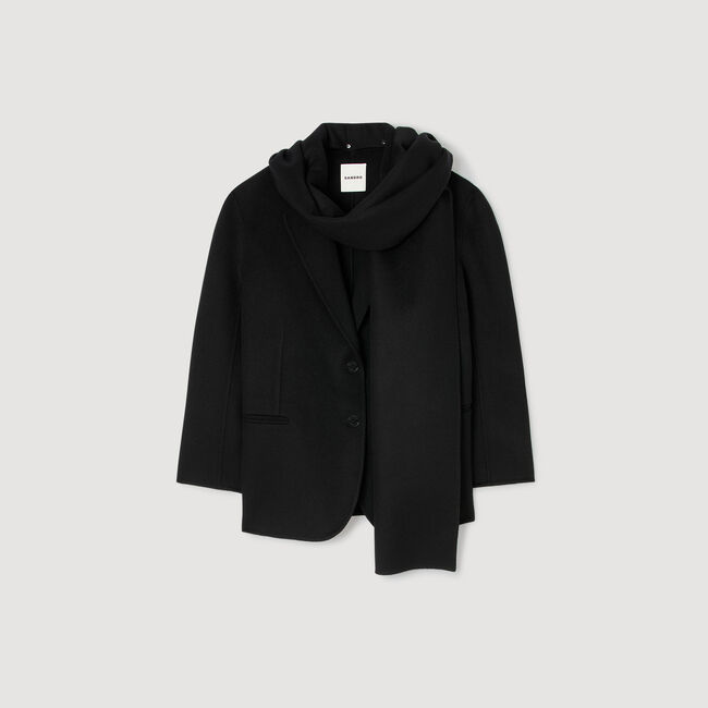 Short coat with integrated scarf