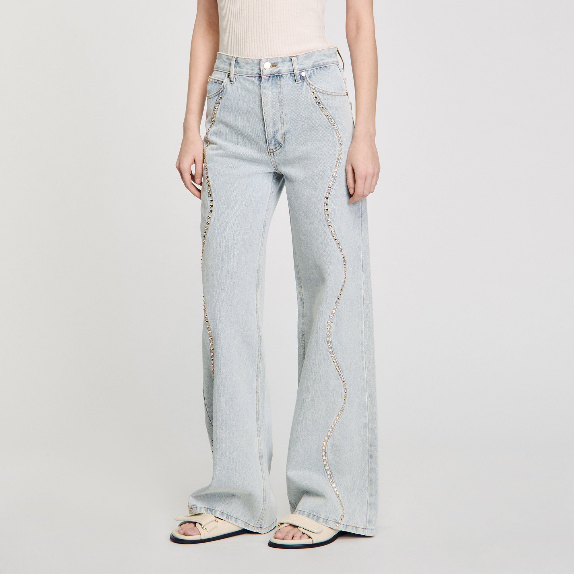 Jeans with rhinestone stripes