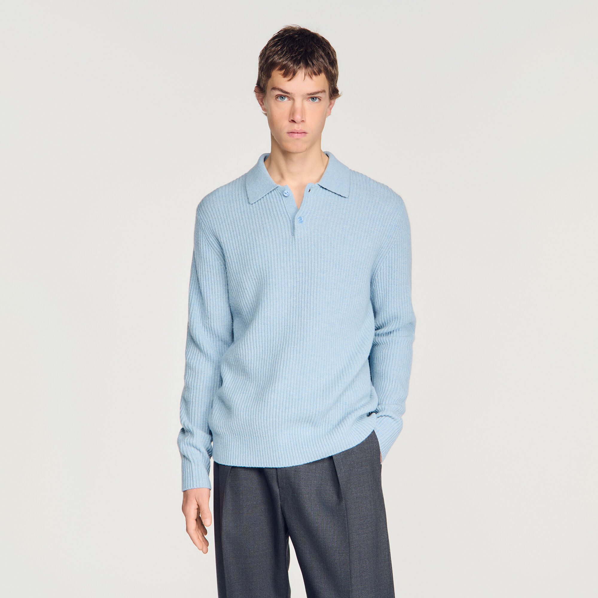 Ribbed wool polo shirt