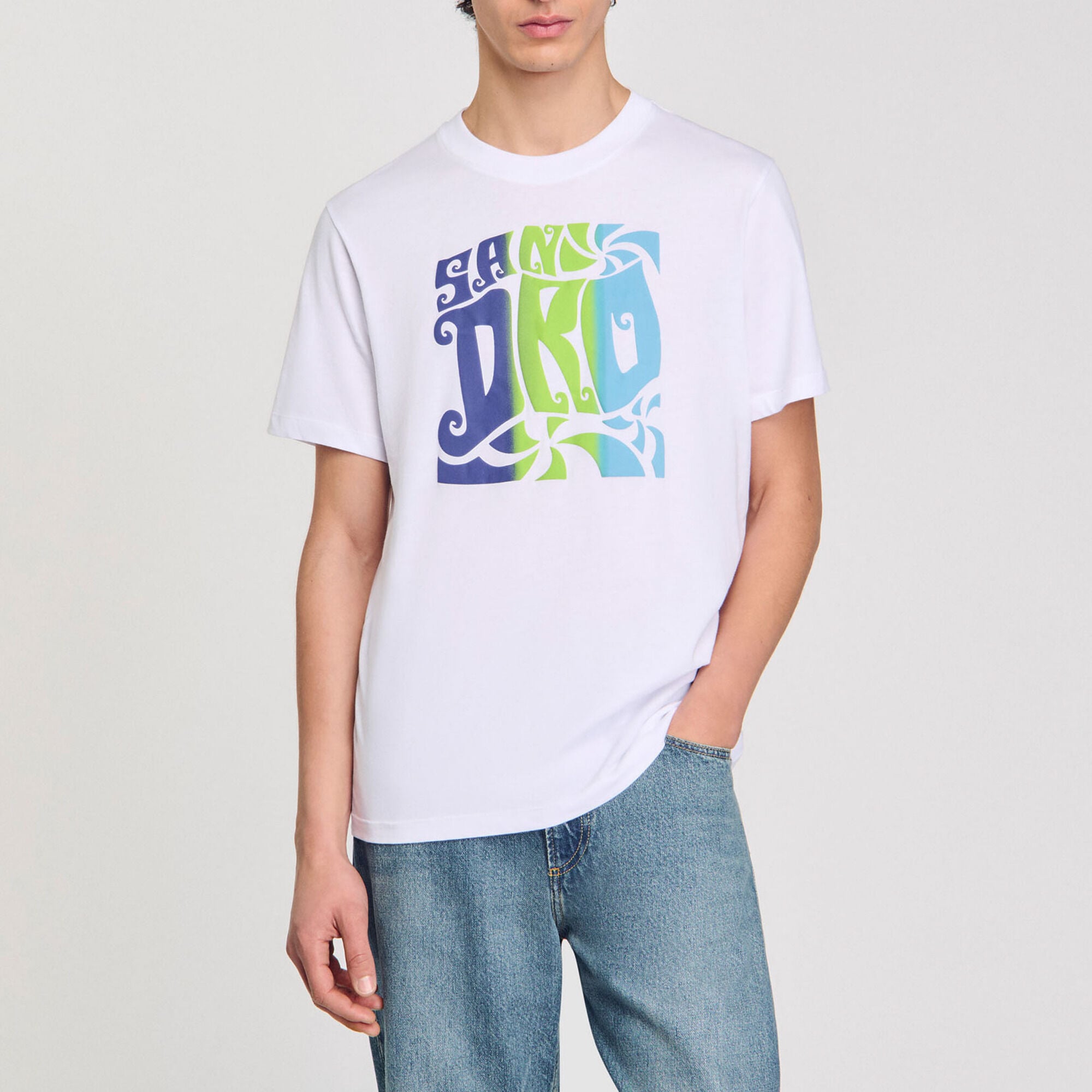 Wave print cotton T-shirt - Men | Sandro