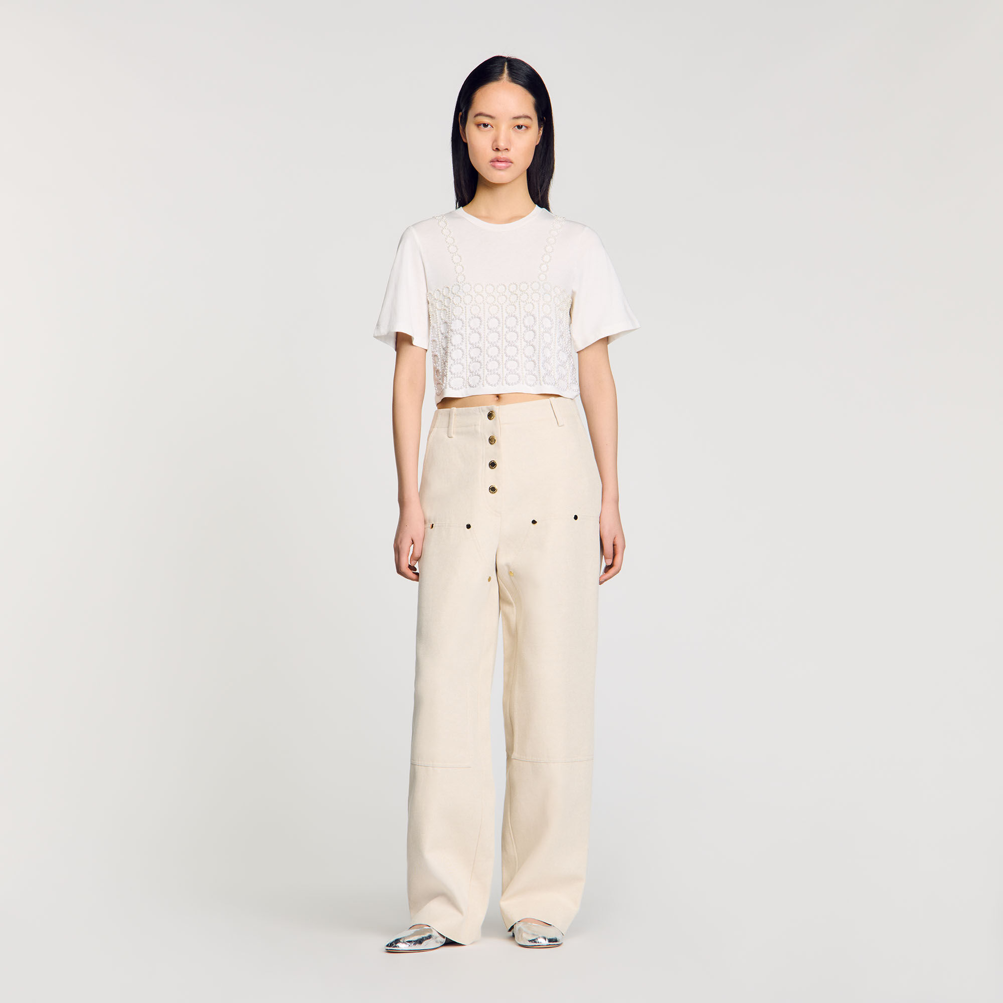 Beaded cropped T-shirt