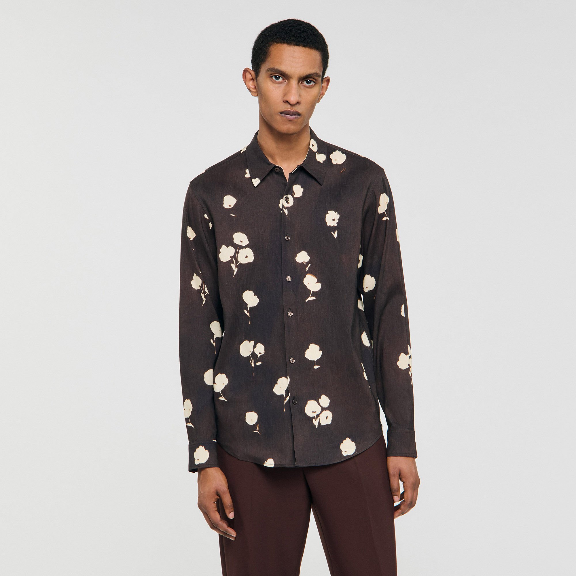 Floral print linen shirt