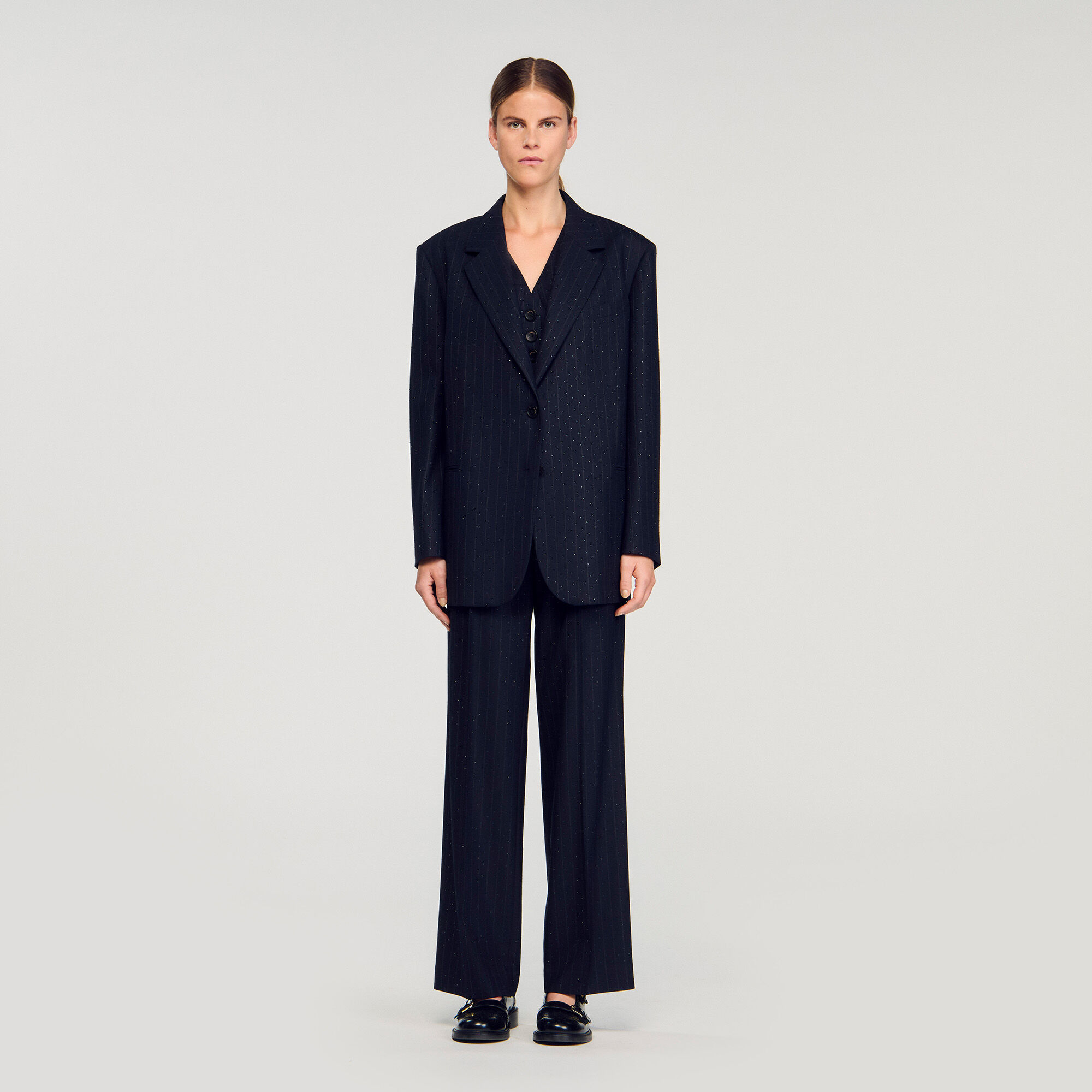 Striped rhinestone suit jacket