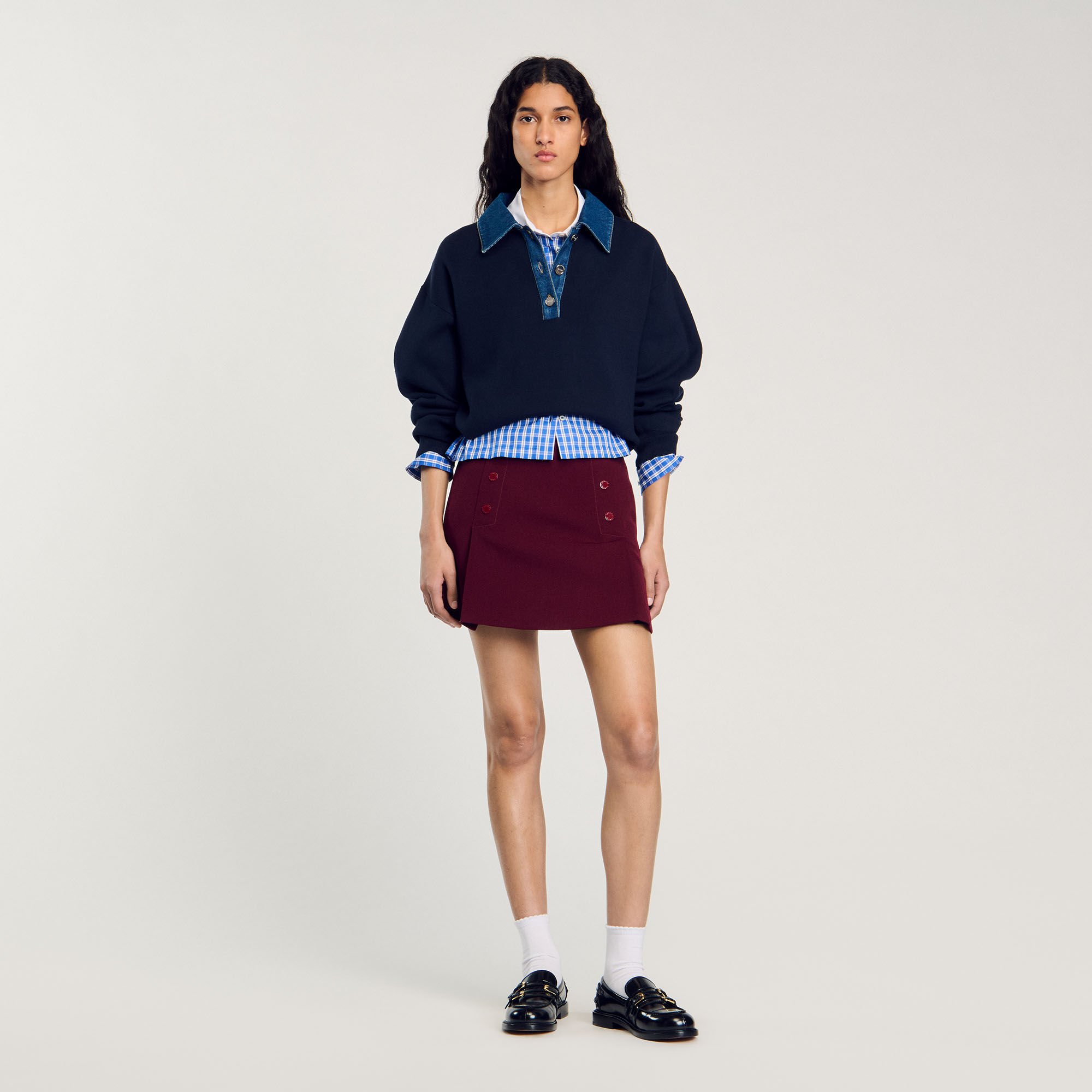 Jumper with denim collar