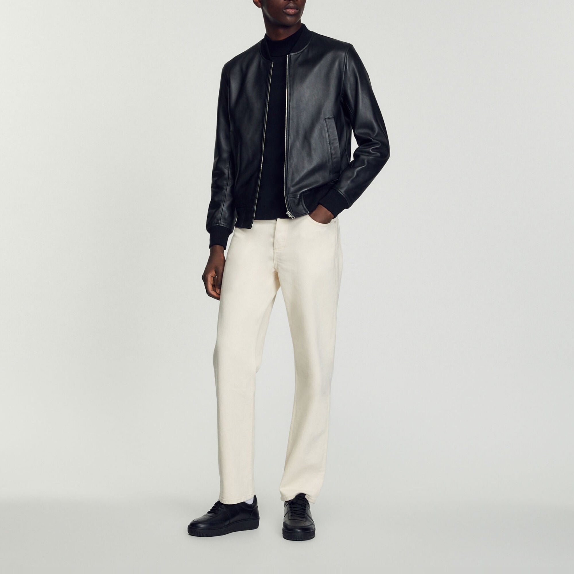 Smooth leather varsity jacket - Men | Sandro