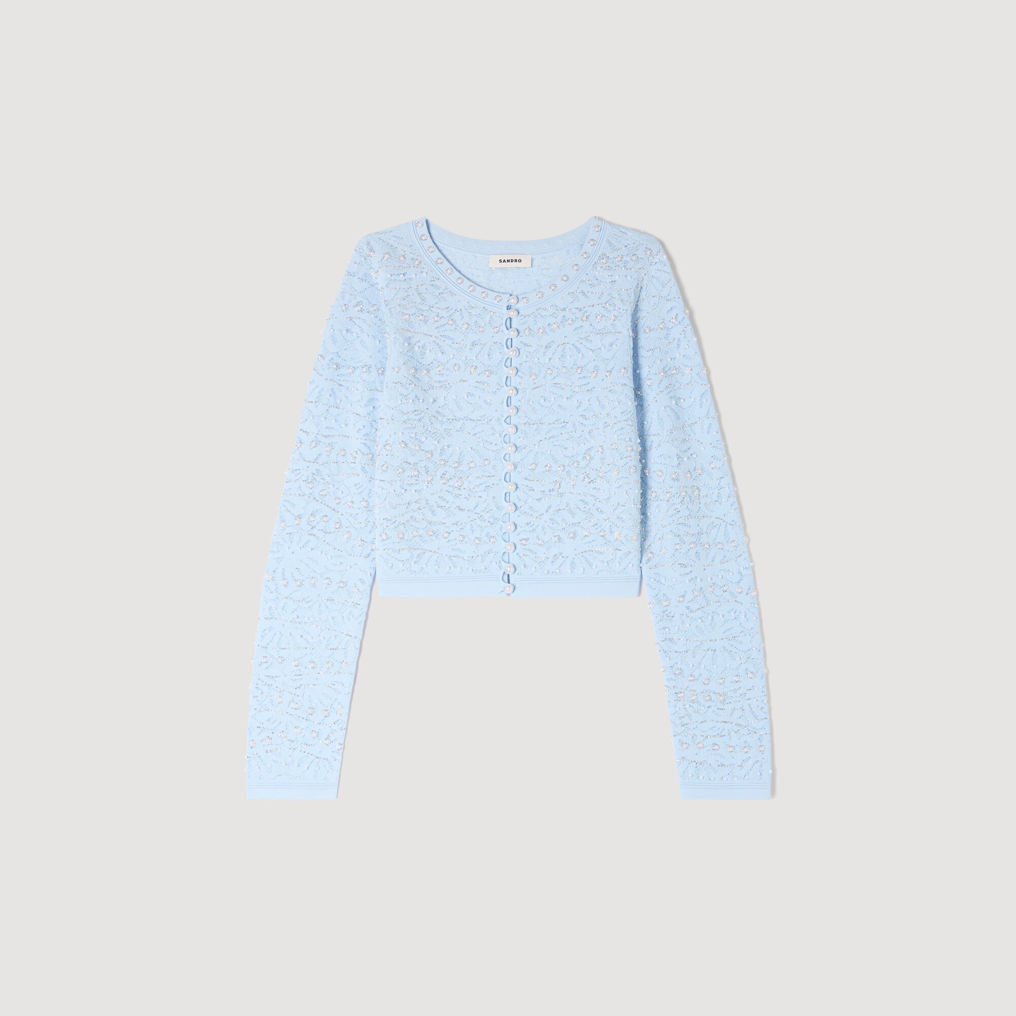 Cropped pearled cardigan