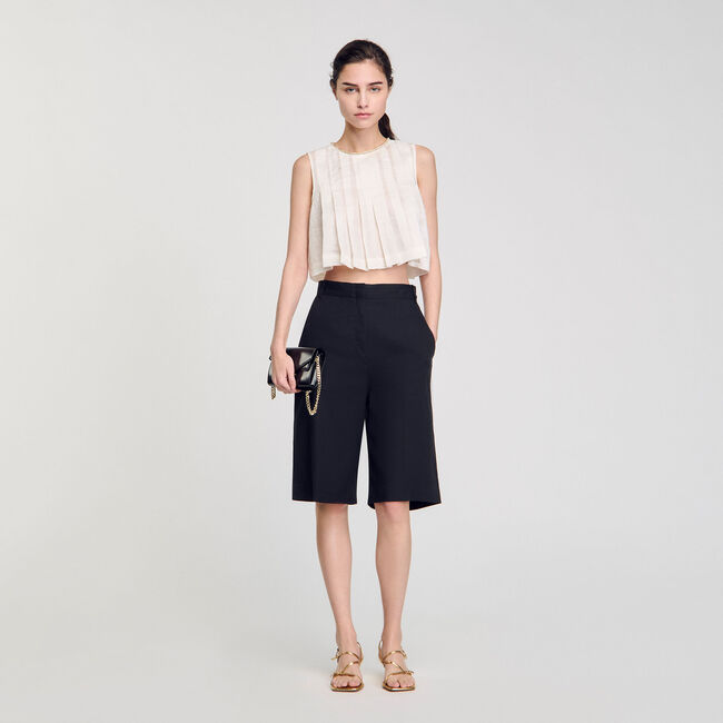 Pleated rhinestone neck crop top