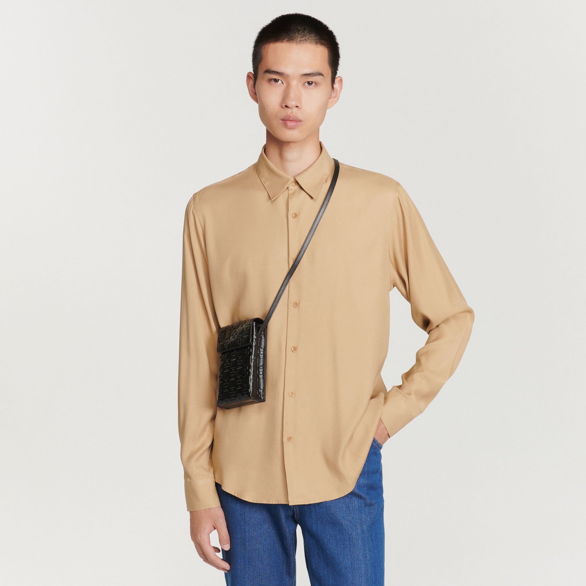 S monogram-embossed small leather bag