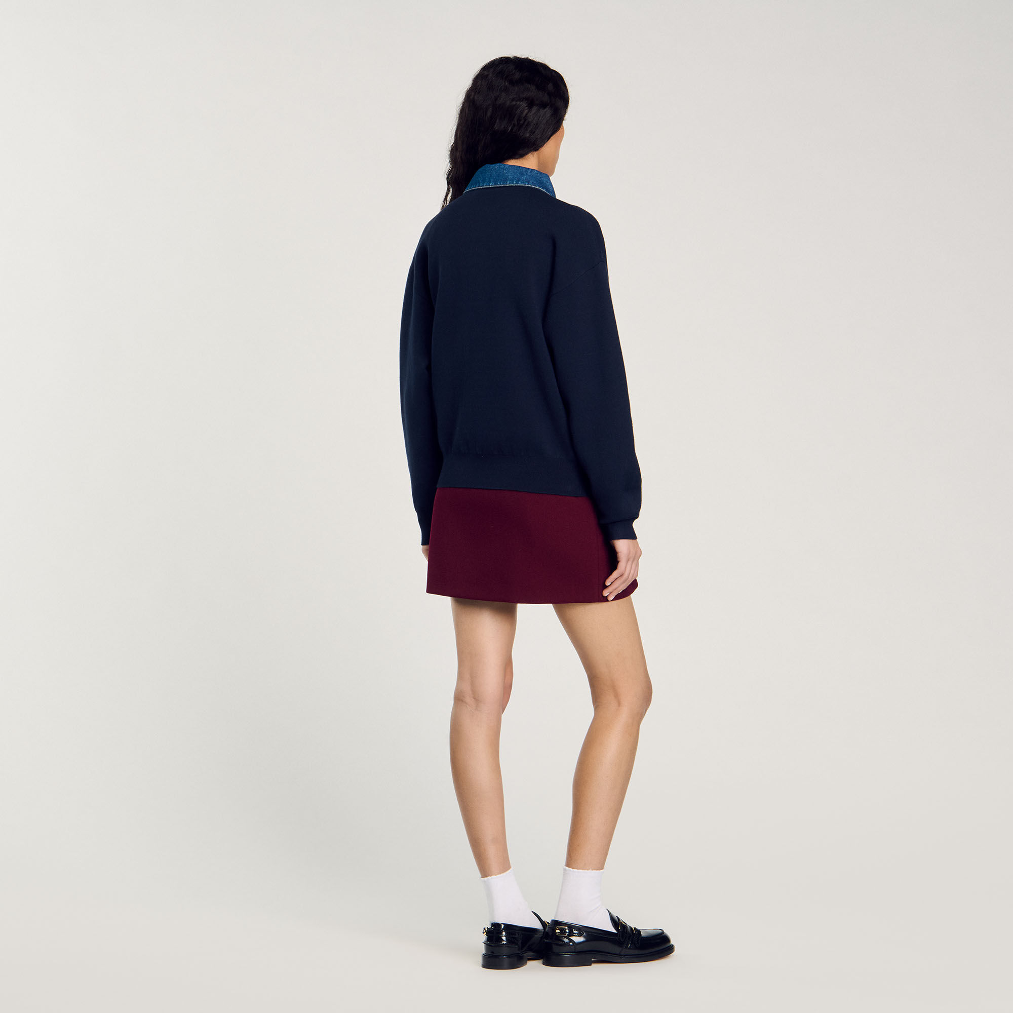 Jumper with denim collar