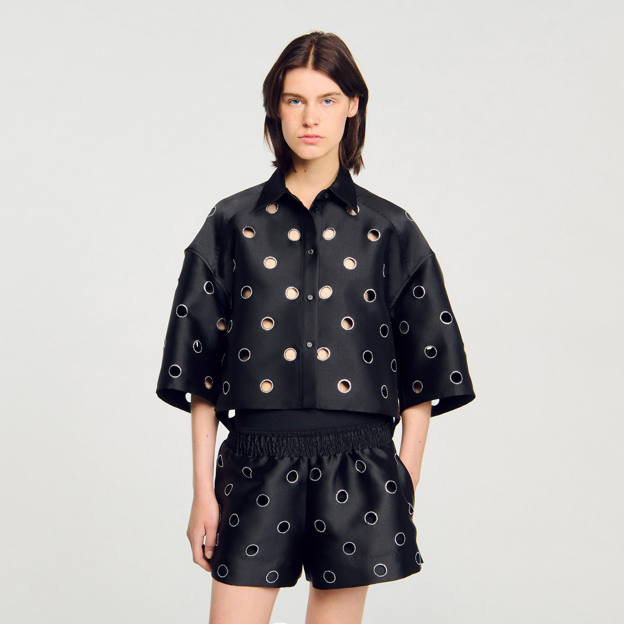 Denim shirt with rhinestones