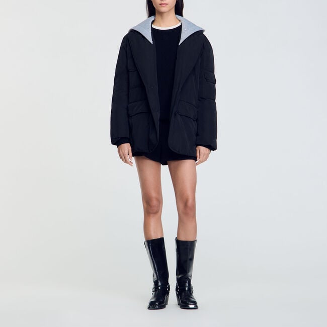 Coat with contrasting hood