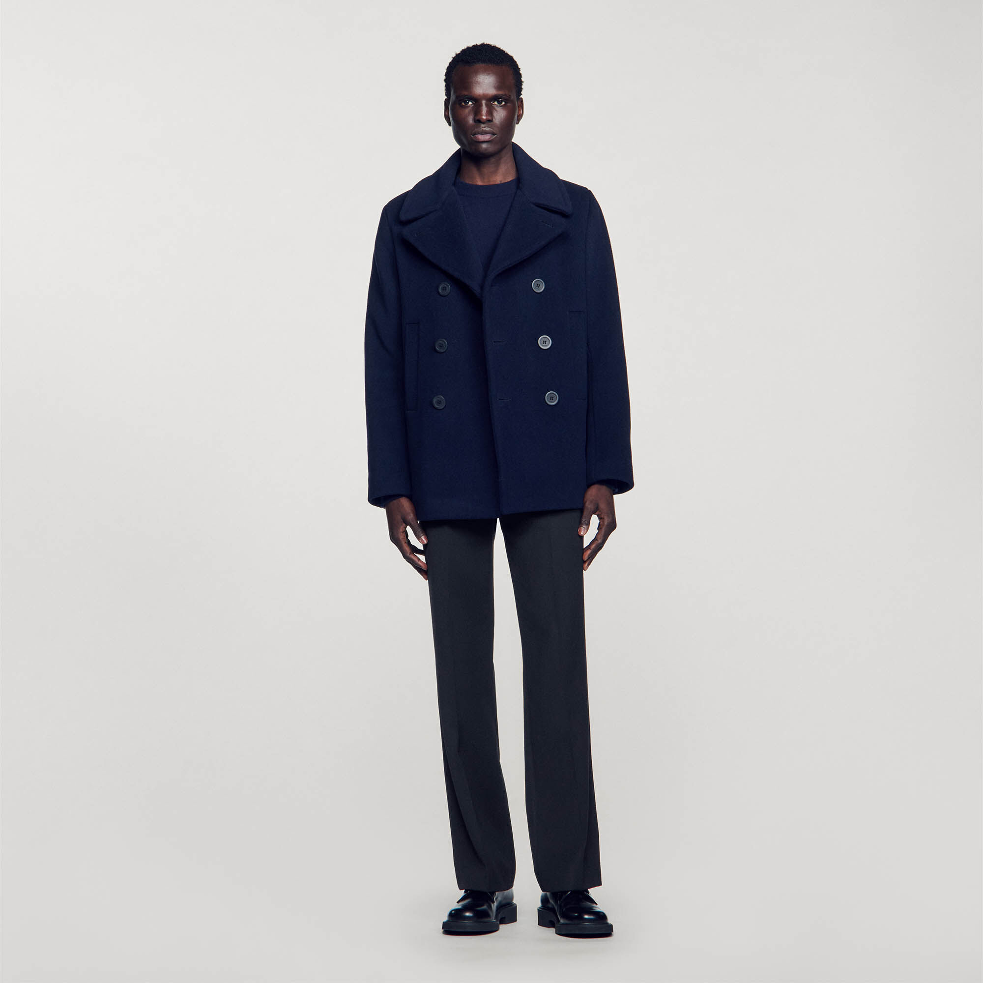 Wool blend straight coat deals