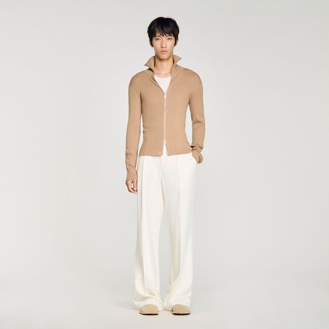 Zip cardigan with standing collar