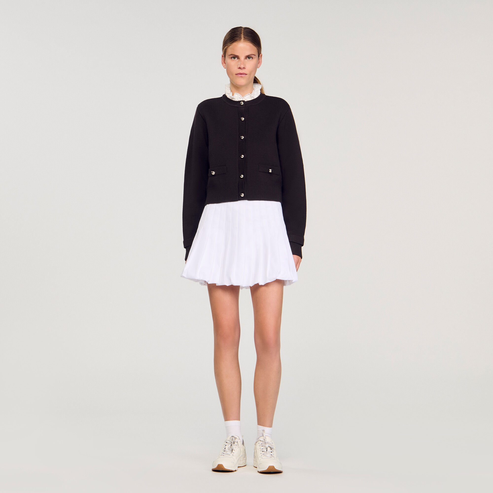 Cardigan with removable ruffle collar
