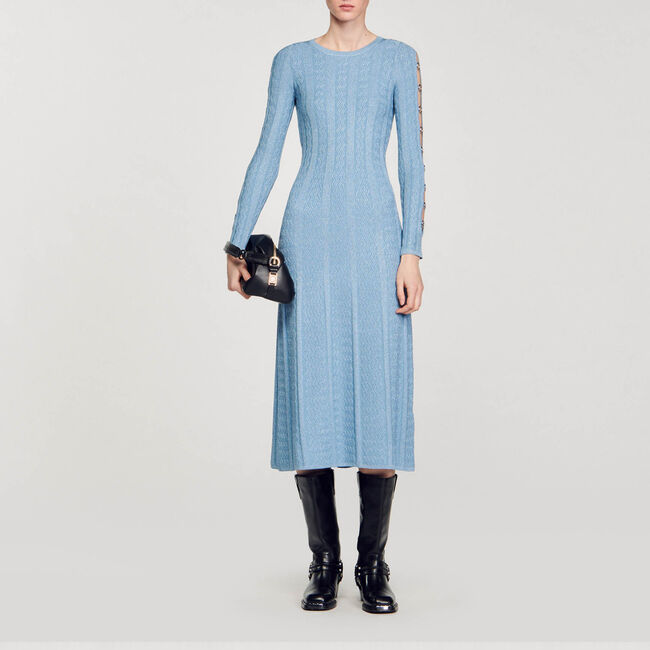 Long-sleeved knit midi dress