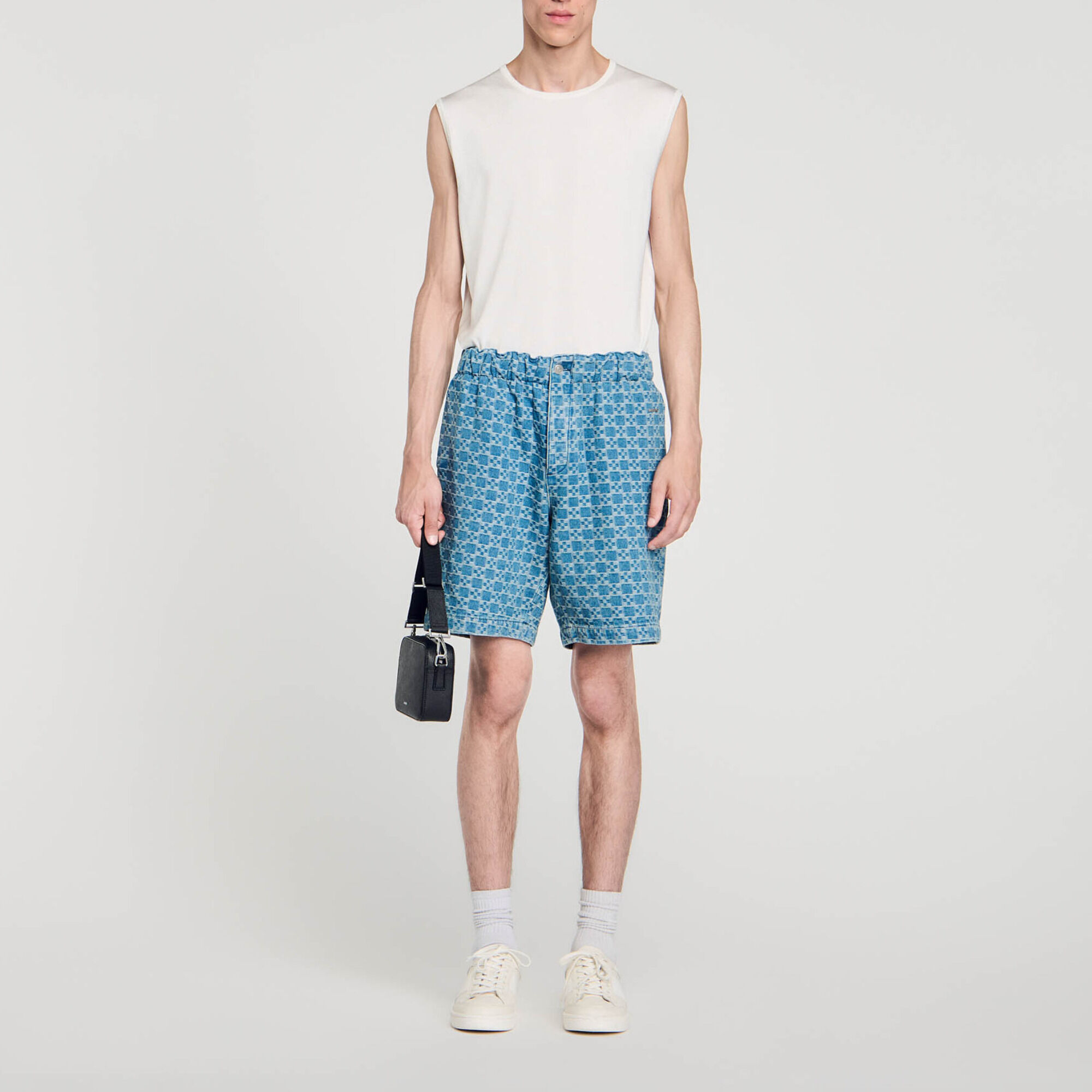 Square cross denim Bermuda shorts - Men | Sandro