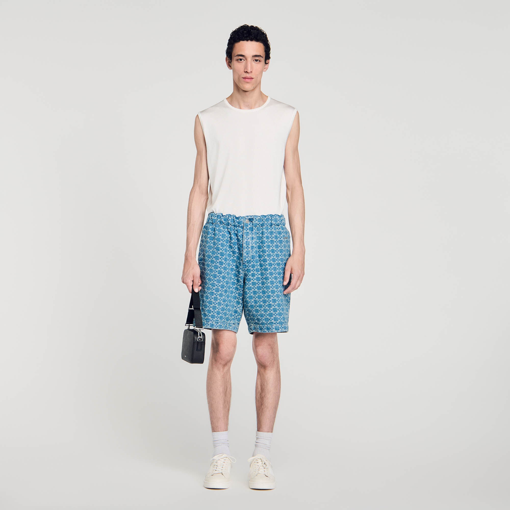 Square cross denim Bermuda shorts