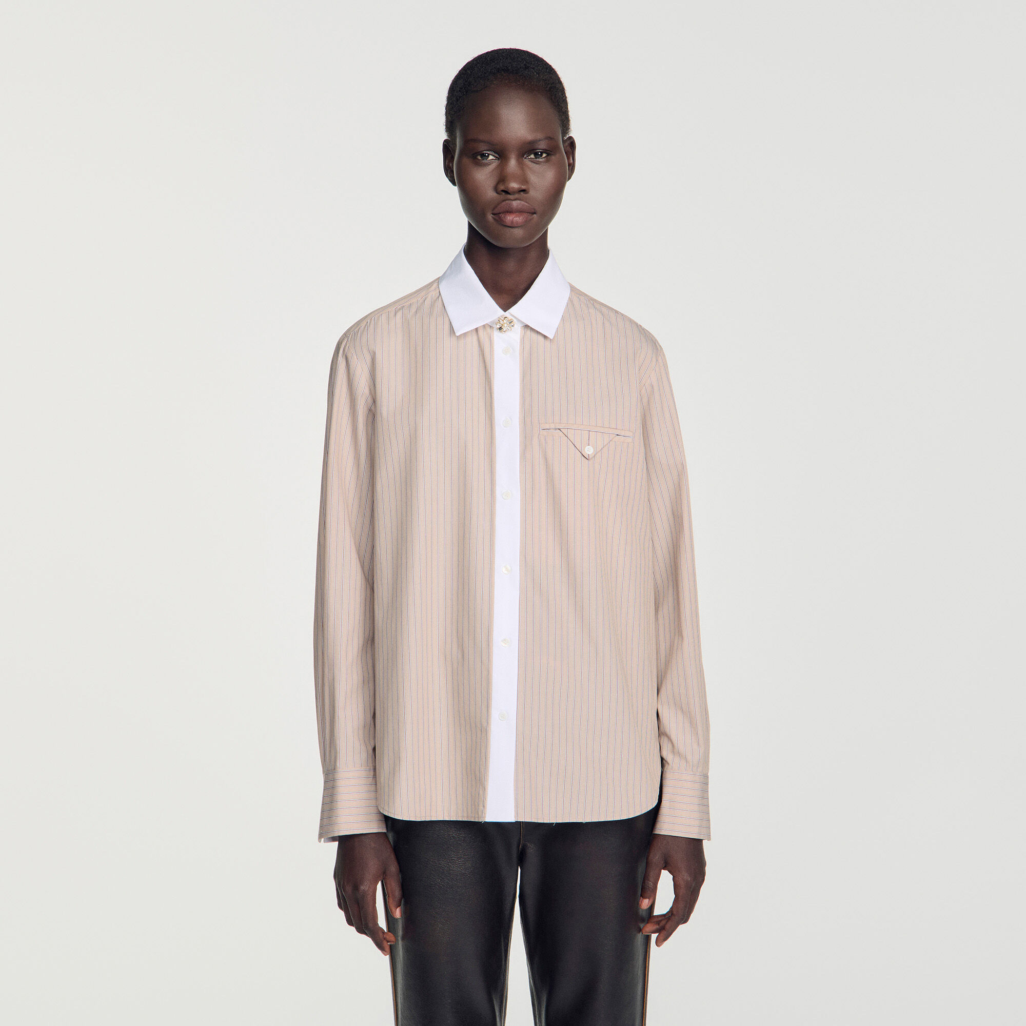 Striped shirt with contrast collar