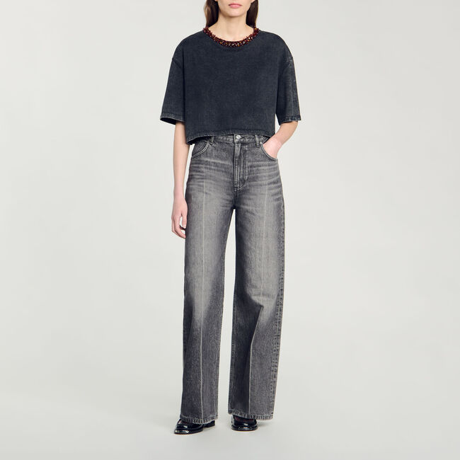 Cropped beaded T-shirt