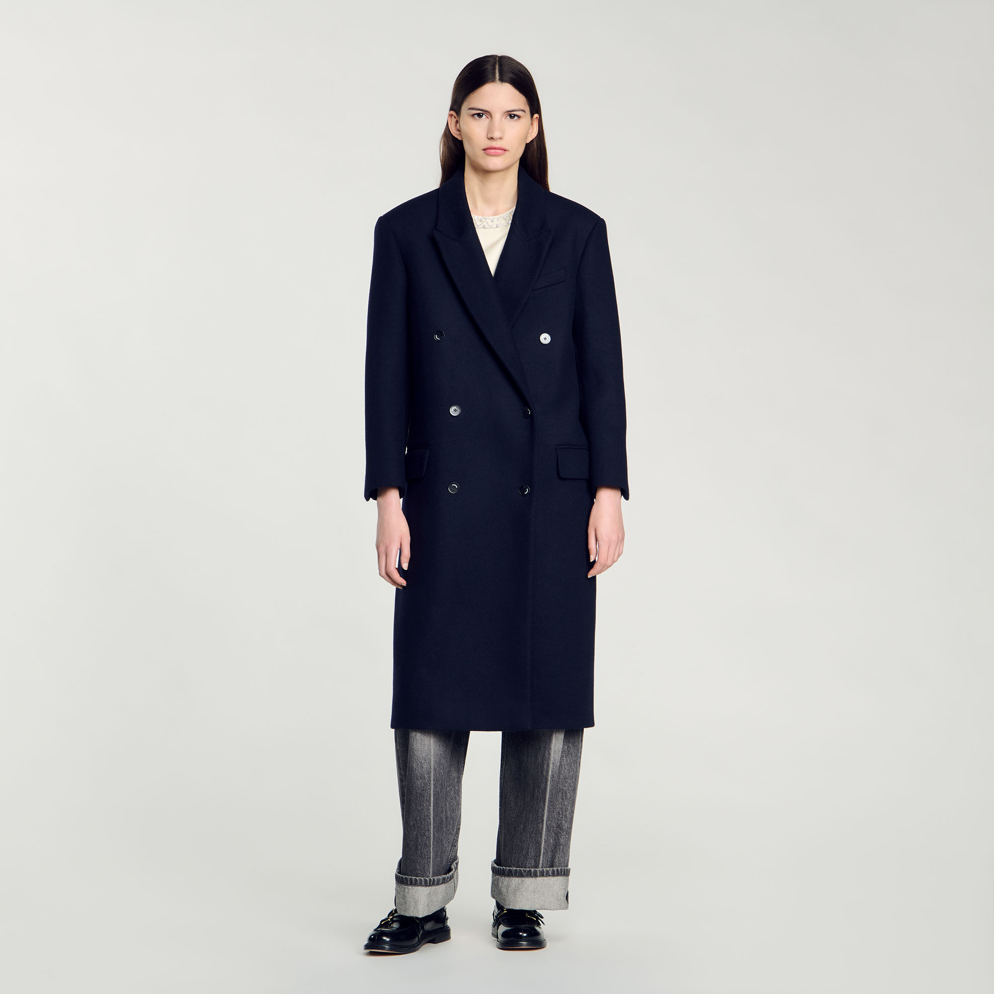 Long wool-blend coat