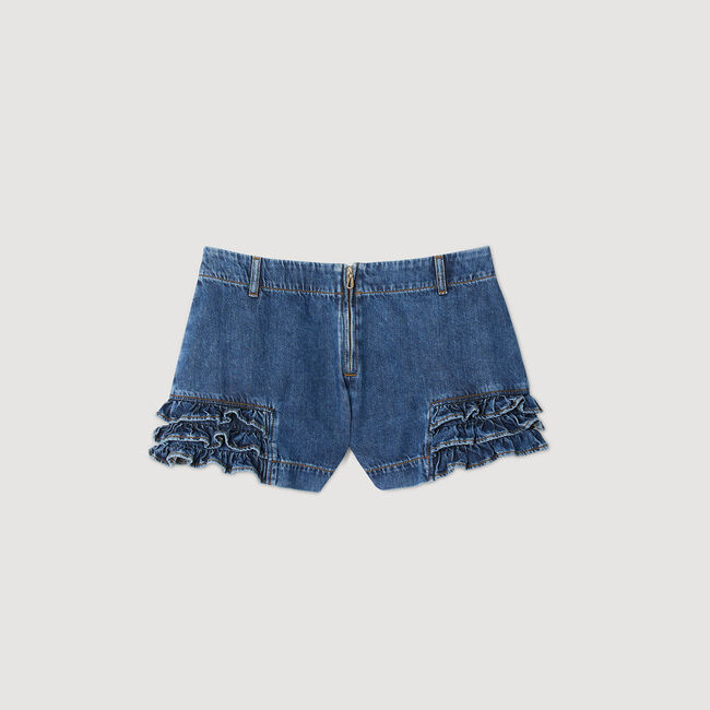 Ruffled denim shorts