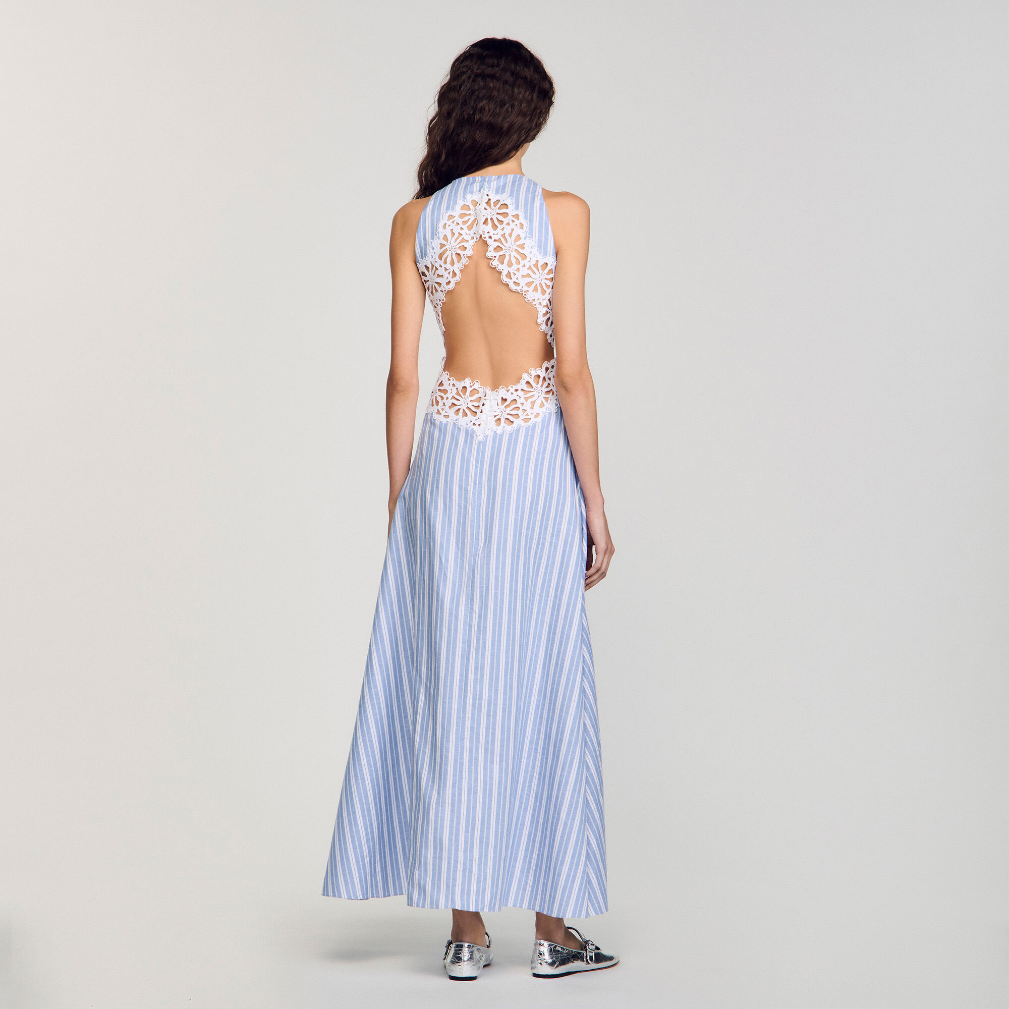 Striped maxi dress with lace