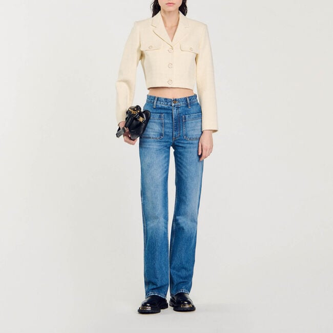 Cropped tweed button-up jacket